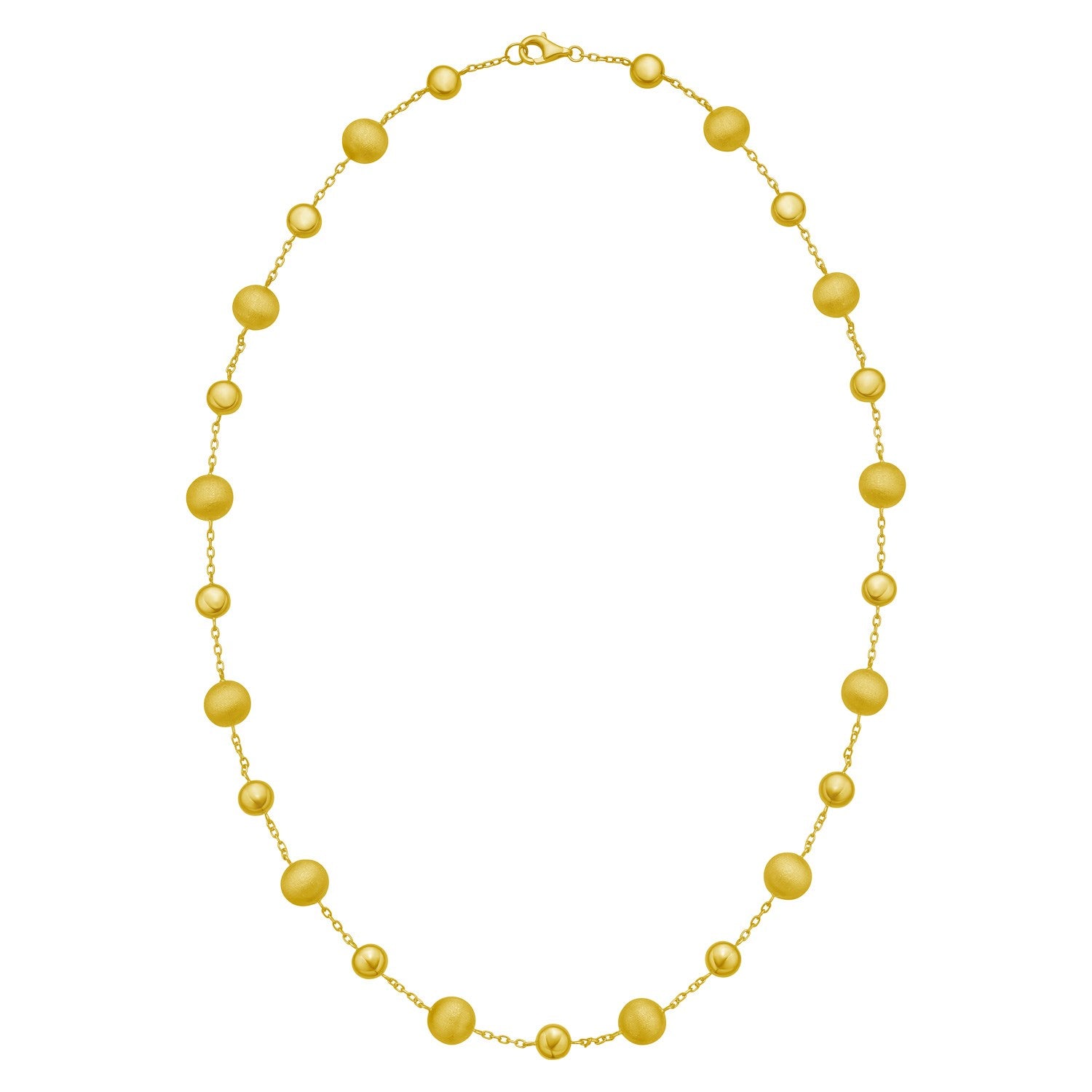 14K yellow gold necklace with alternating polished and satin pebble beads.