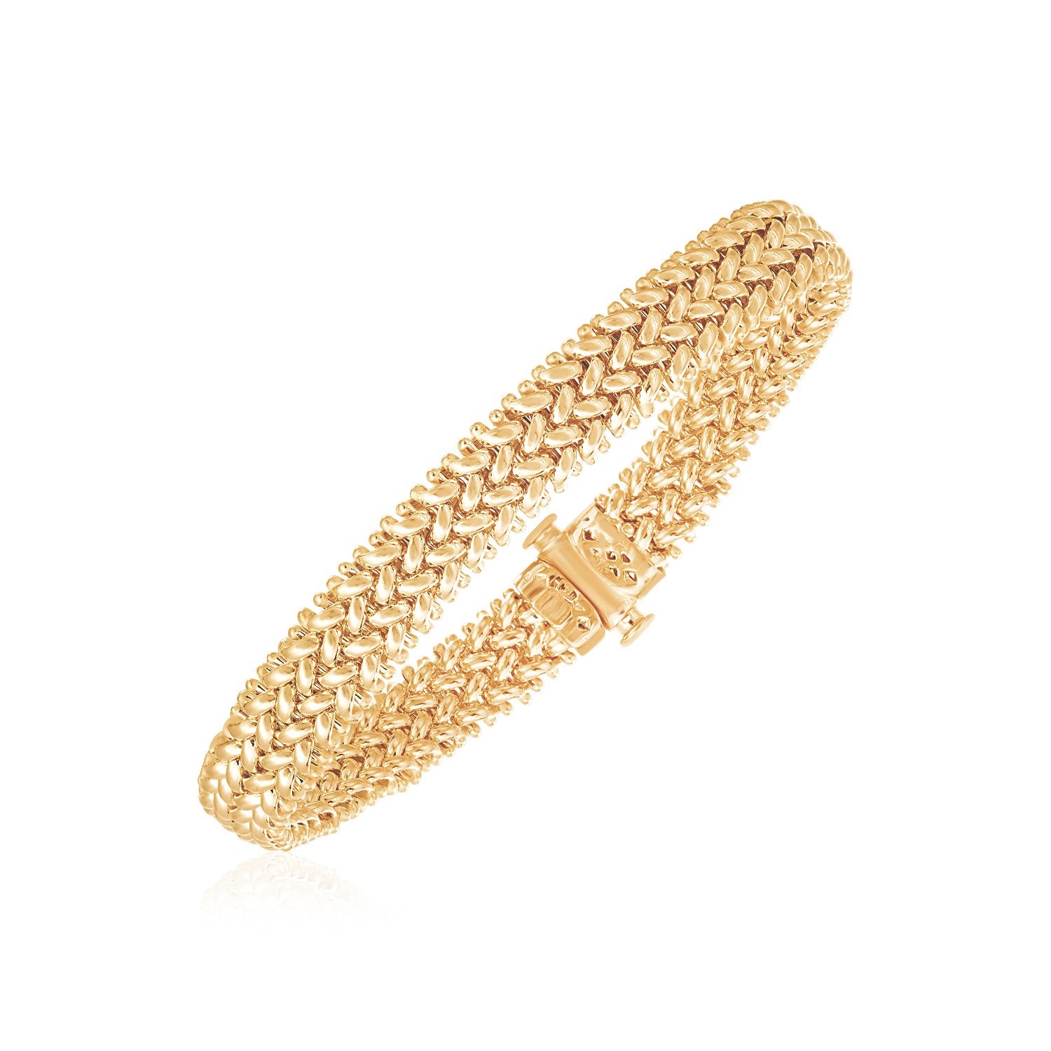 14k yellow gold high polish thick braided bracelet with a box clasp.