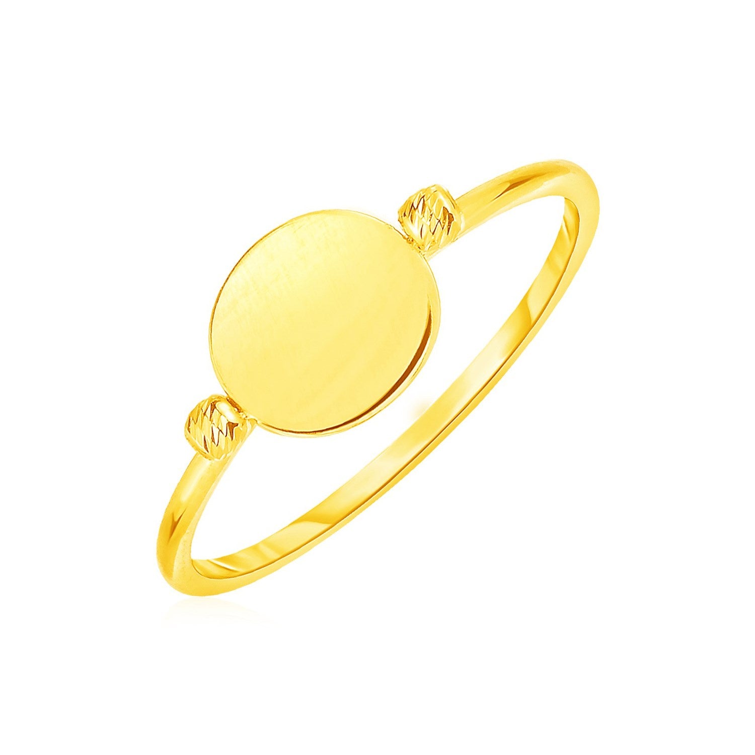 14k yellow gold ring with a polished oval and two textured beads.