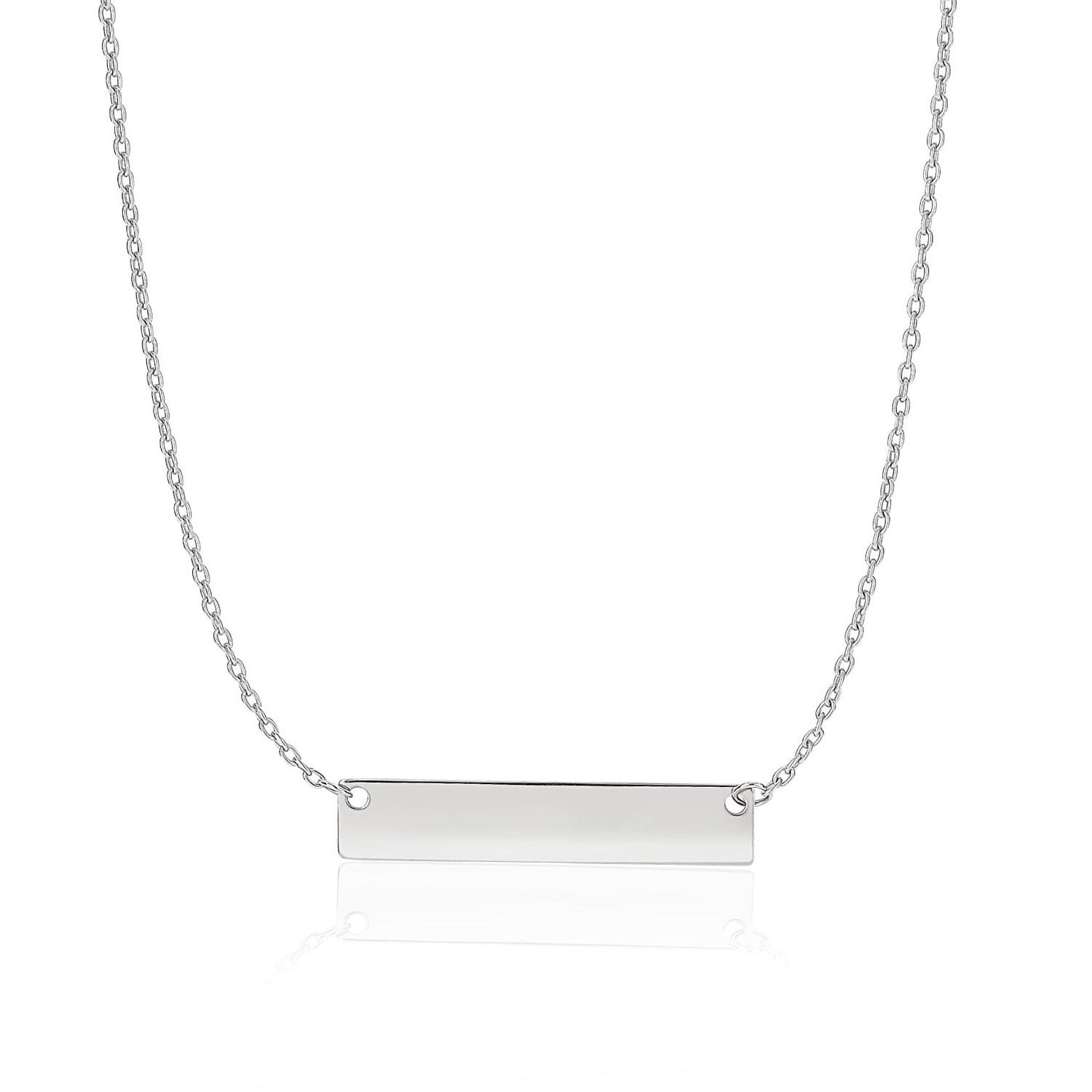 14k white gold smooth flat horizontal bar style necklace.