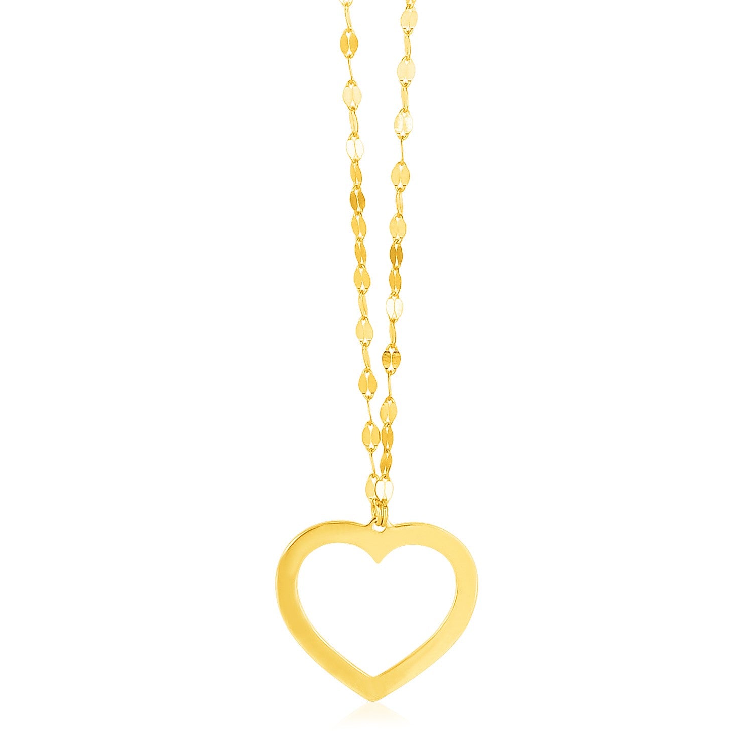14k yellow gold necklace with a reversible heart pendant on a delicate link chain.