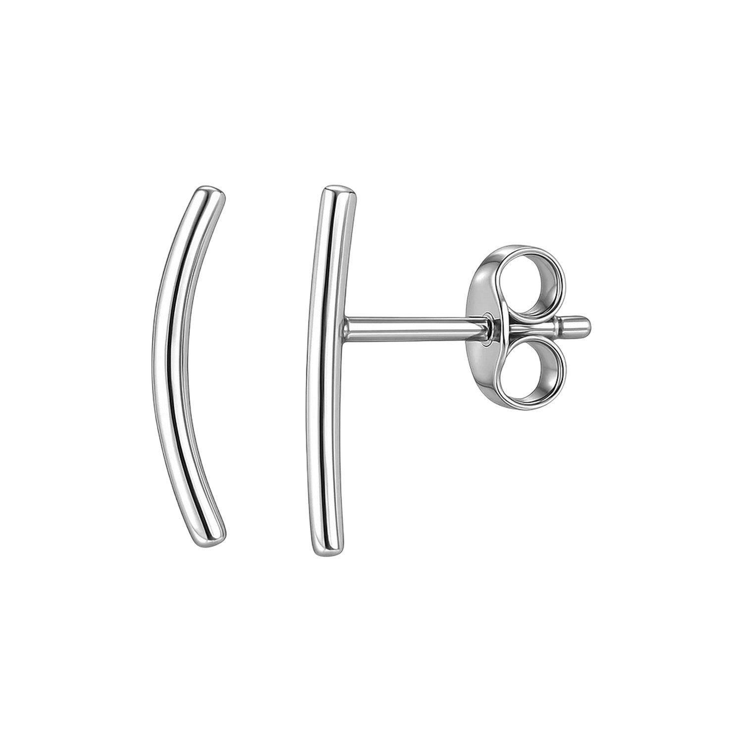 14k white gold curve climber post earrings with pushback clasps.