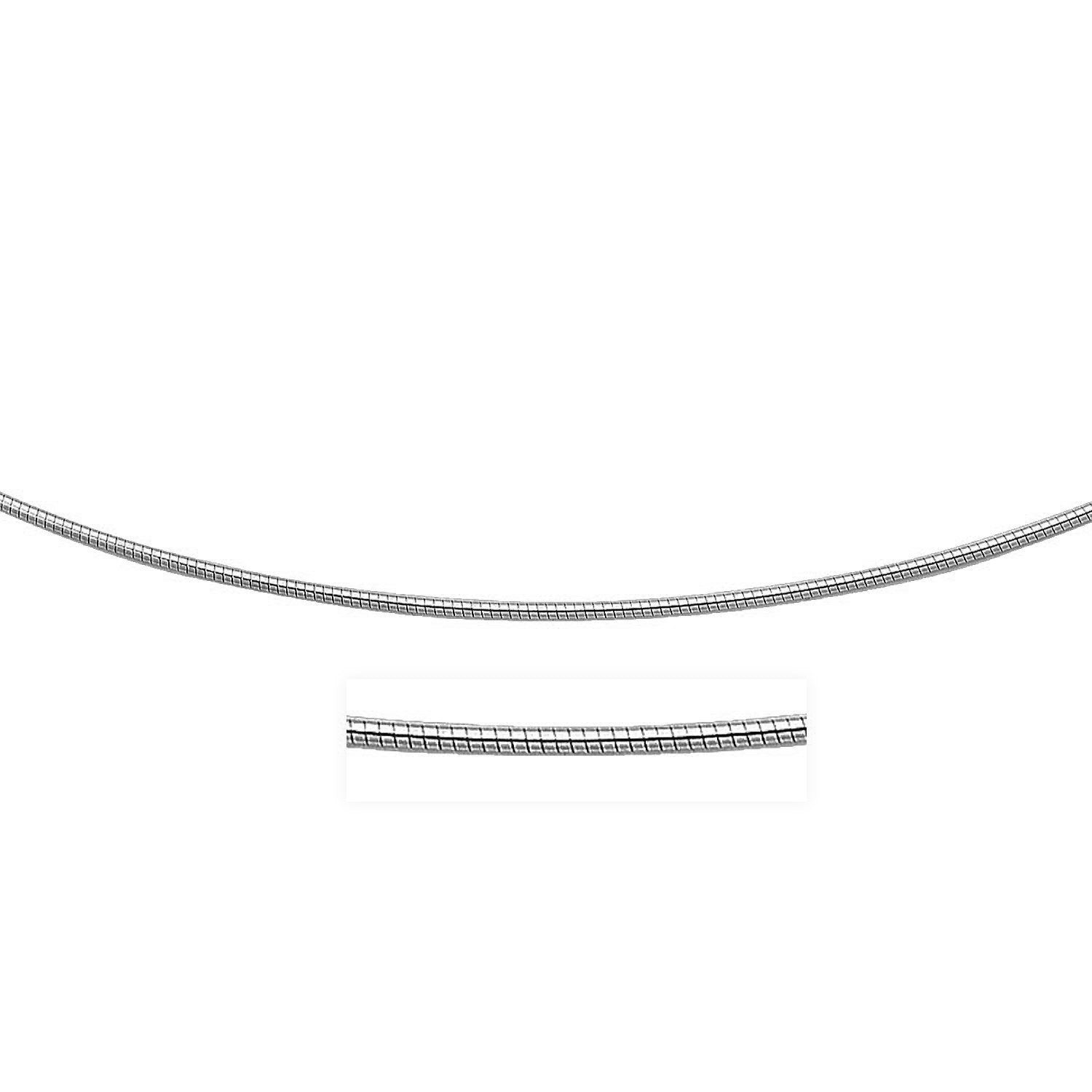 Sterling silver round omega style chain necklace with rhodium plating.