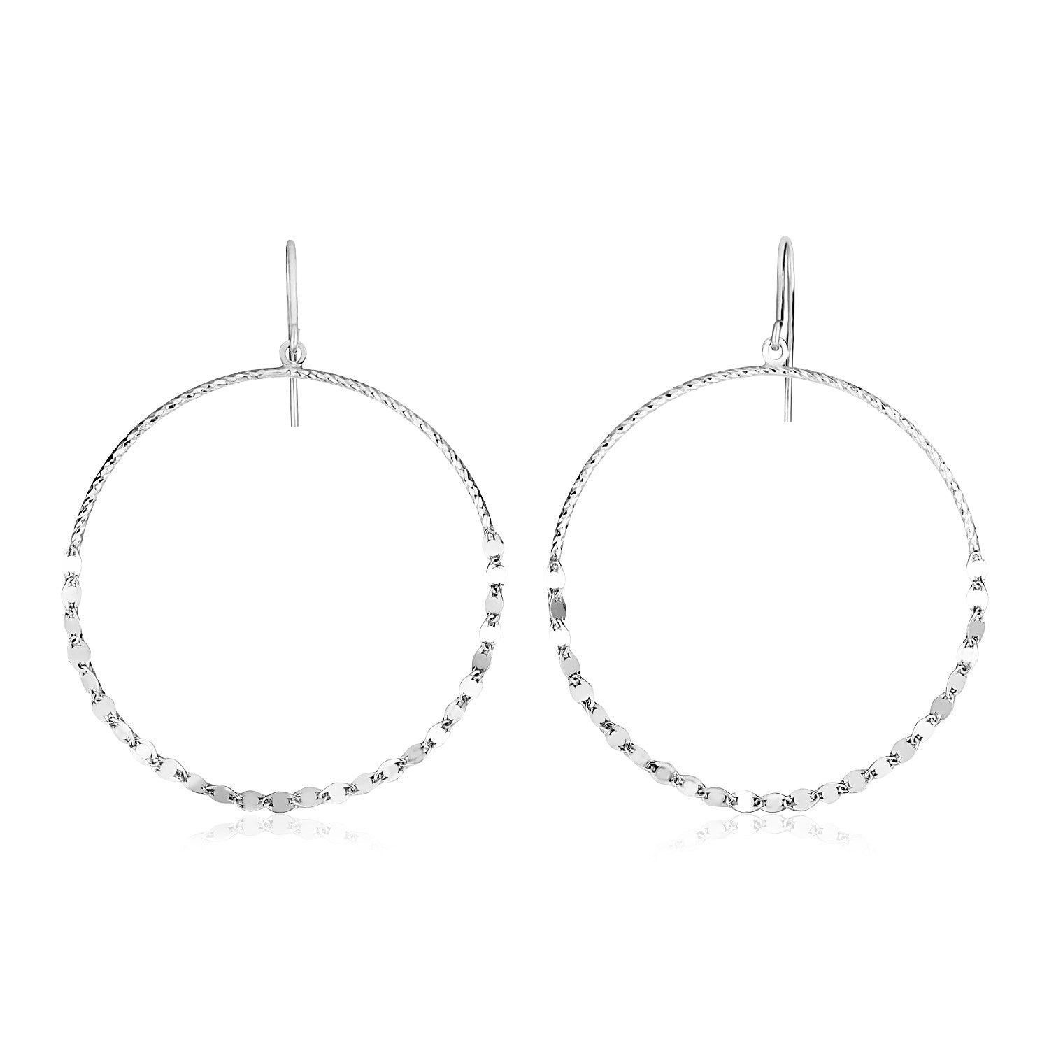 Sterling silver textured circle dangle earrings with French hook clasps.