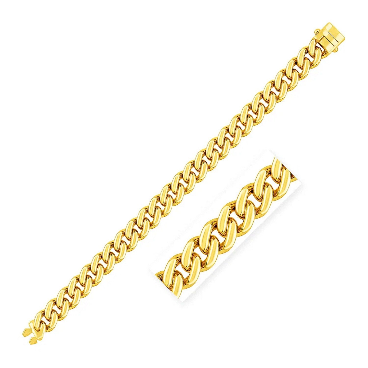 14k yellow gold polished curb chain bracelet with a box clasp.