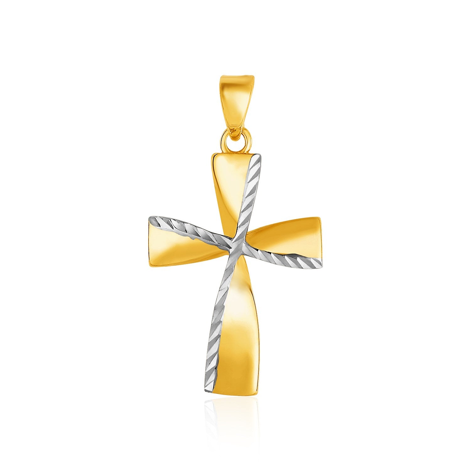 14k two-toned yellow and white gold textured cross pendant.