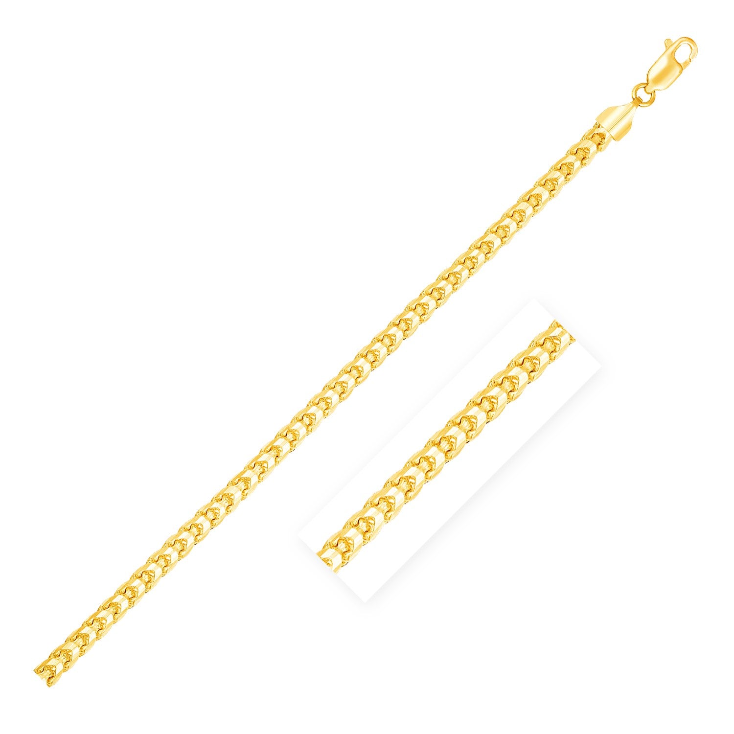 14k yellow gold diamond cut round Franco chain with a lobster clasp.