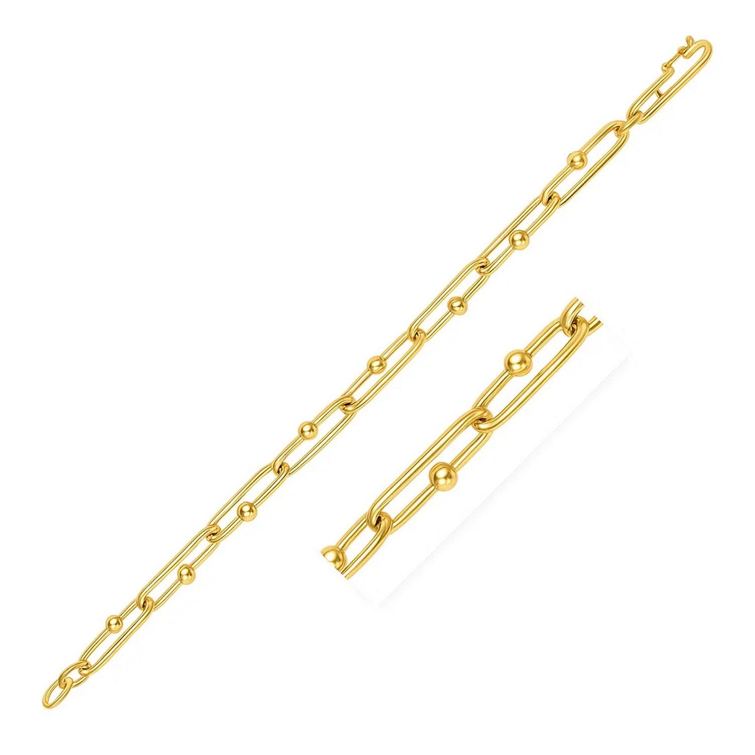 14k yellow gold beaded oval chain bracelet.