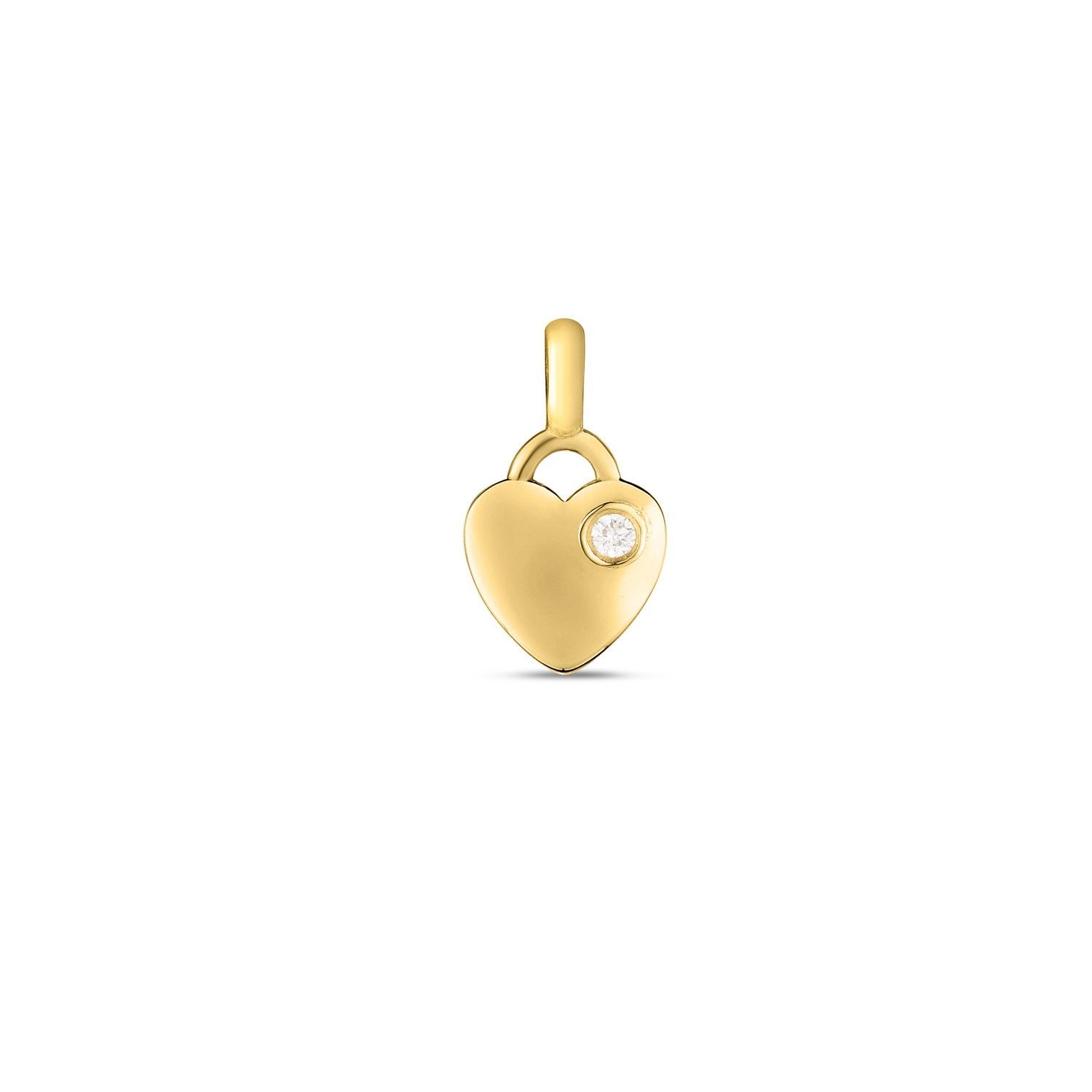14k yellow gold mini heart charm with a single round diamond.