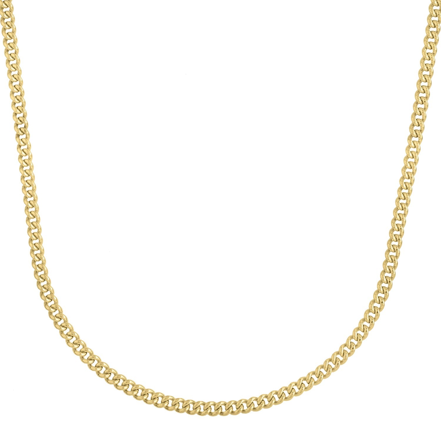 A 14k yellow gold light gourmette chain with a lobster clasp.