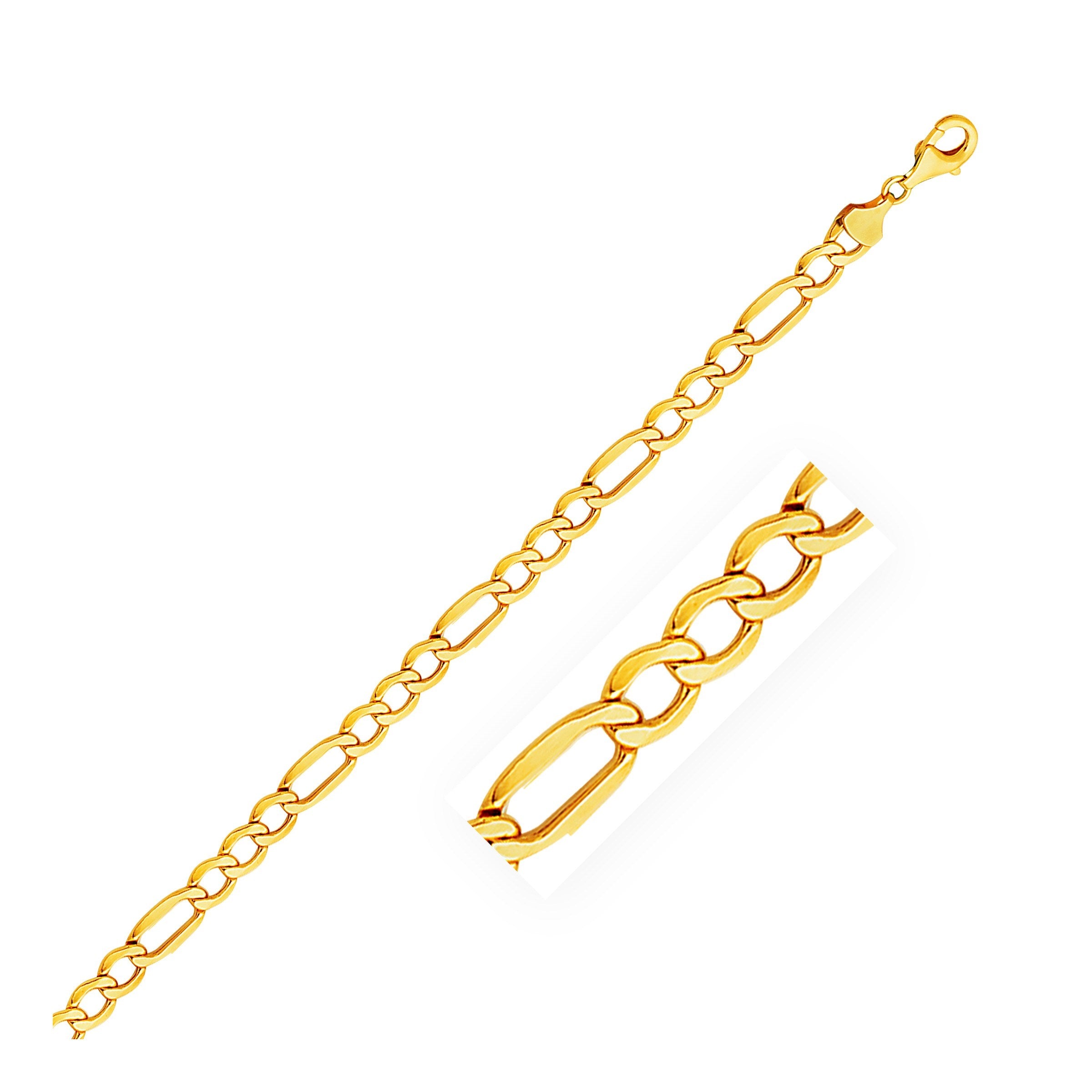 A 10k yellow gold lite Figaro bracelet with a lobster clasp.