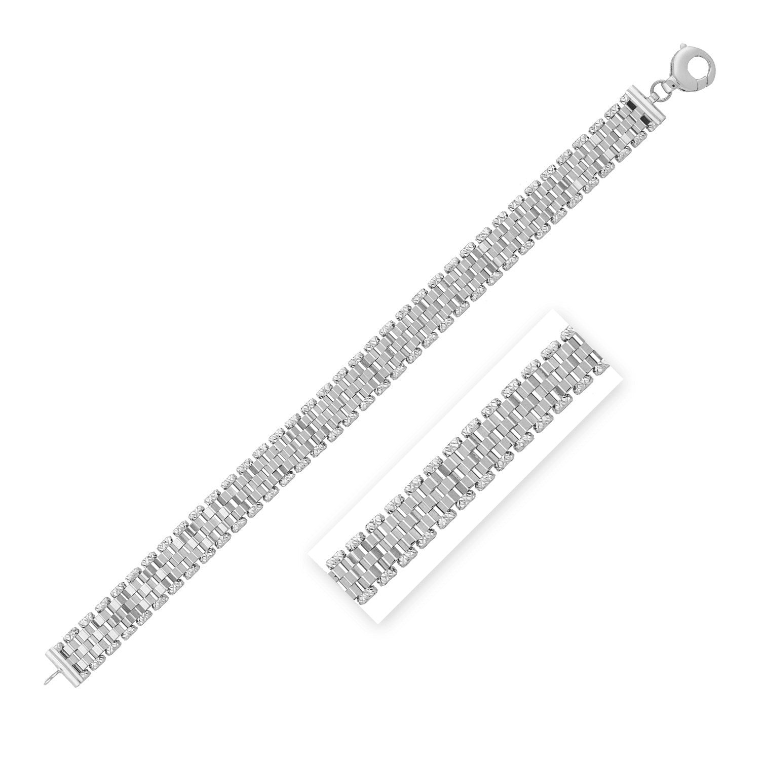 14k white gold faceted panther link chain bracelet with a lobster clasp.