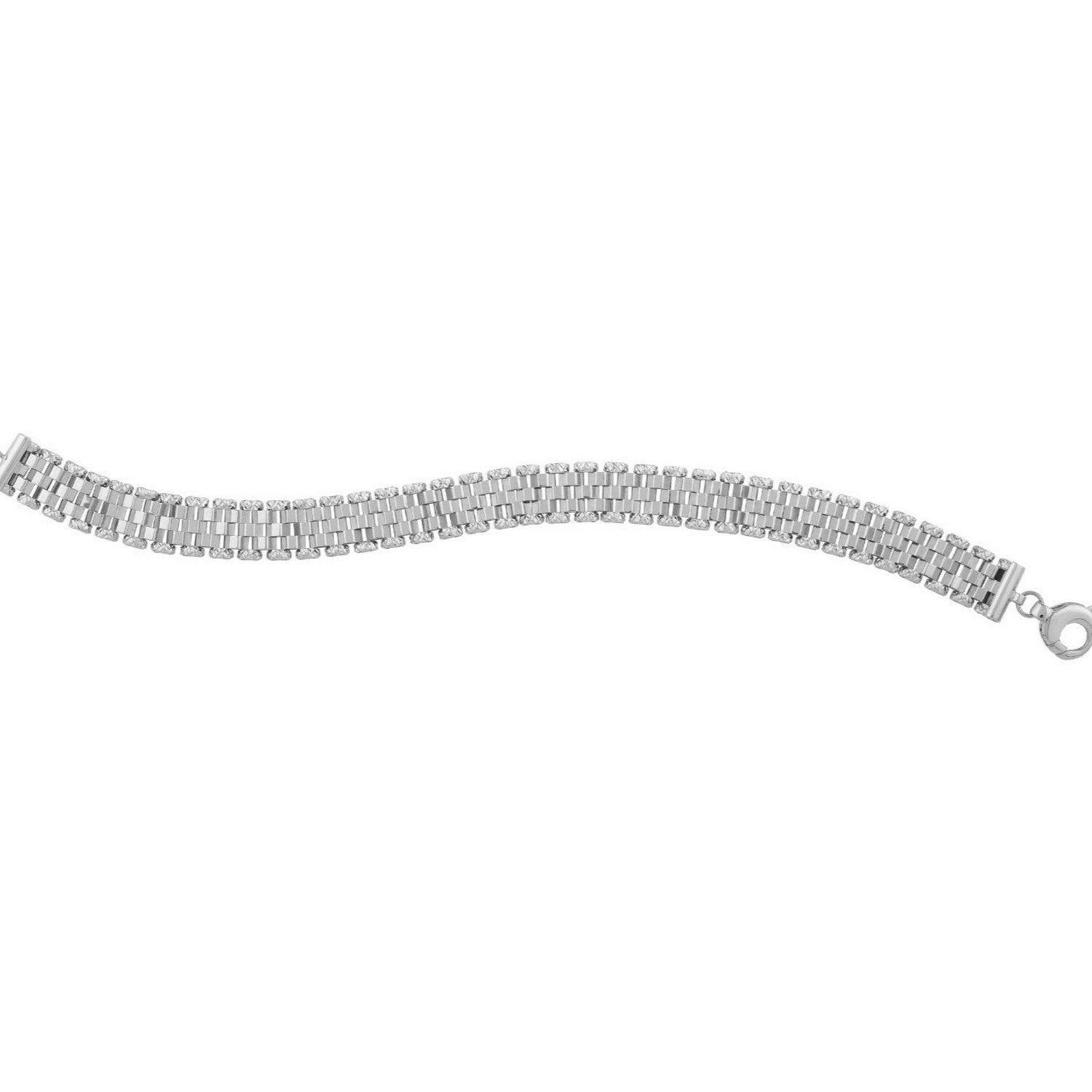 14k white gold faceted panther link chain bracelet with a lobster clasp.