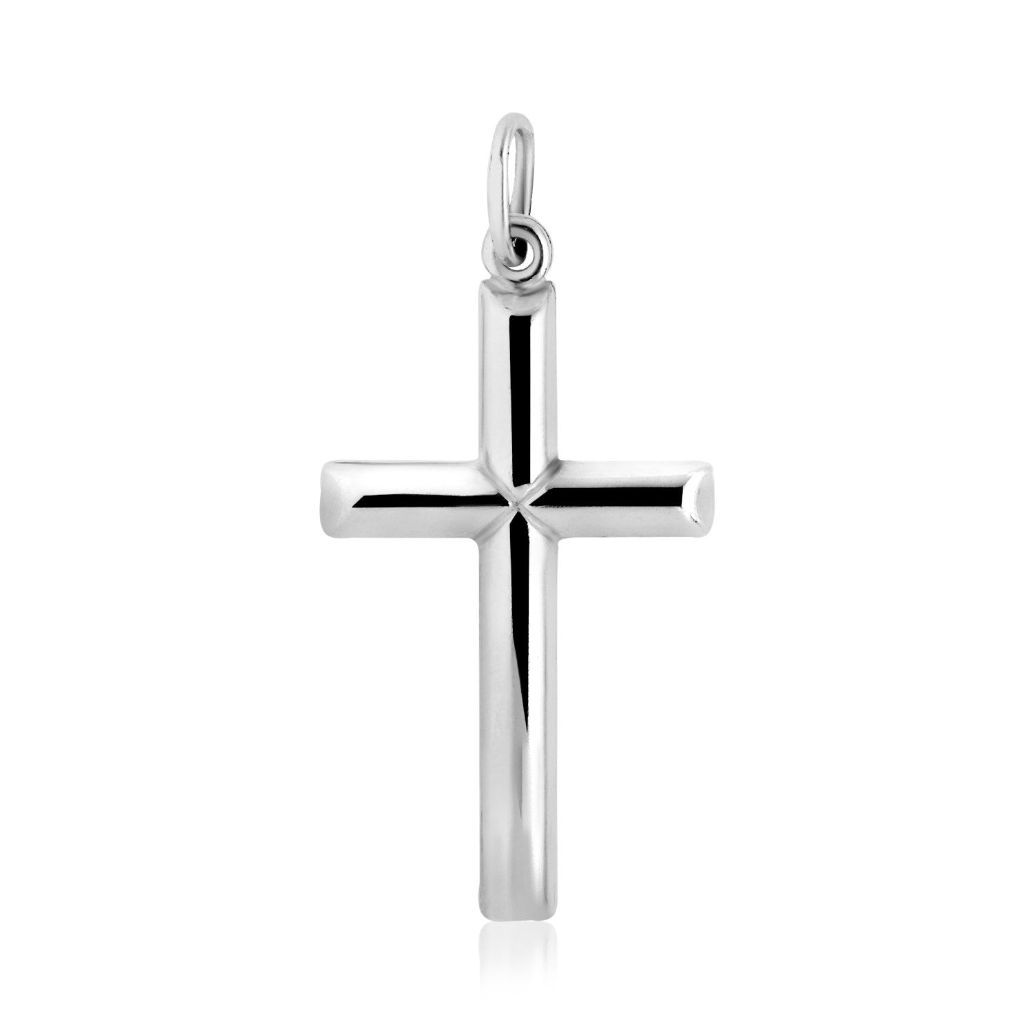 Sterling silver polished bar cross pendant with a simple, traditional design.