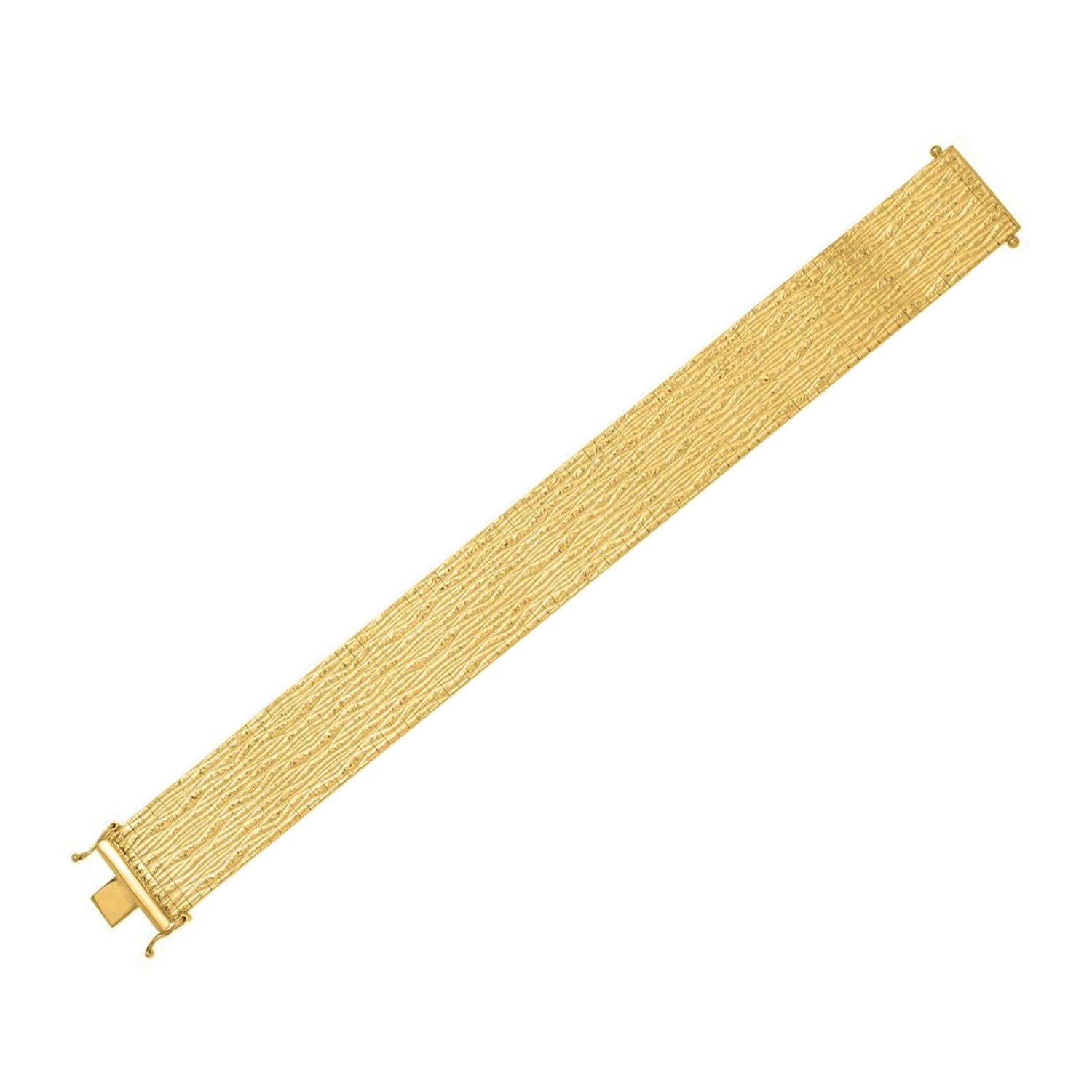 14K yellow gold glacier bracelet with a textured, diamond-cut design and box clasp.