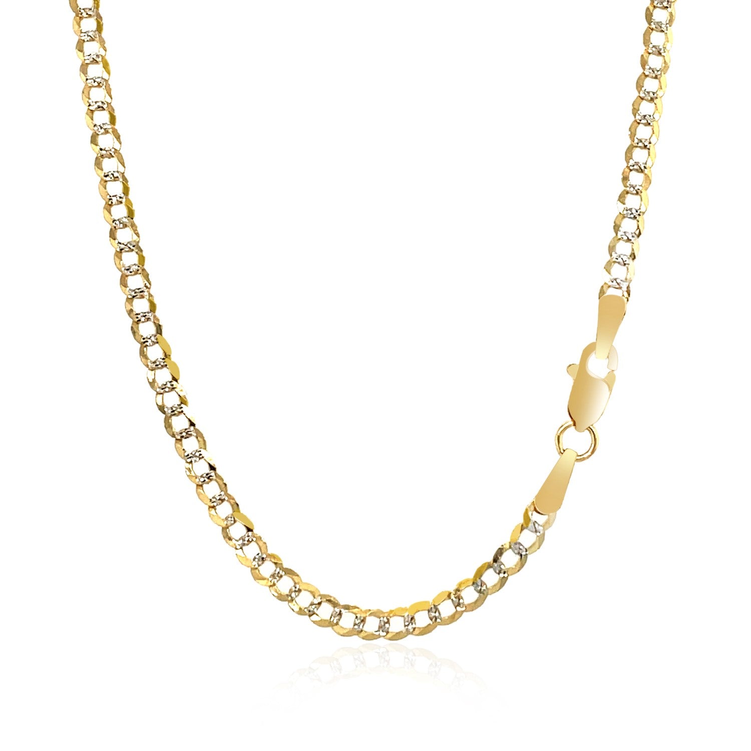 14k two-tone gold pave curb chain with a lobster clasp.