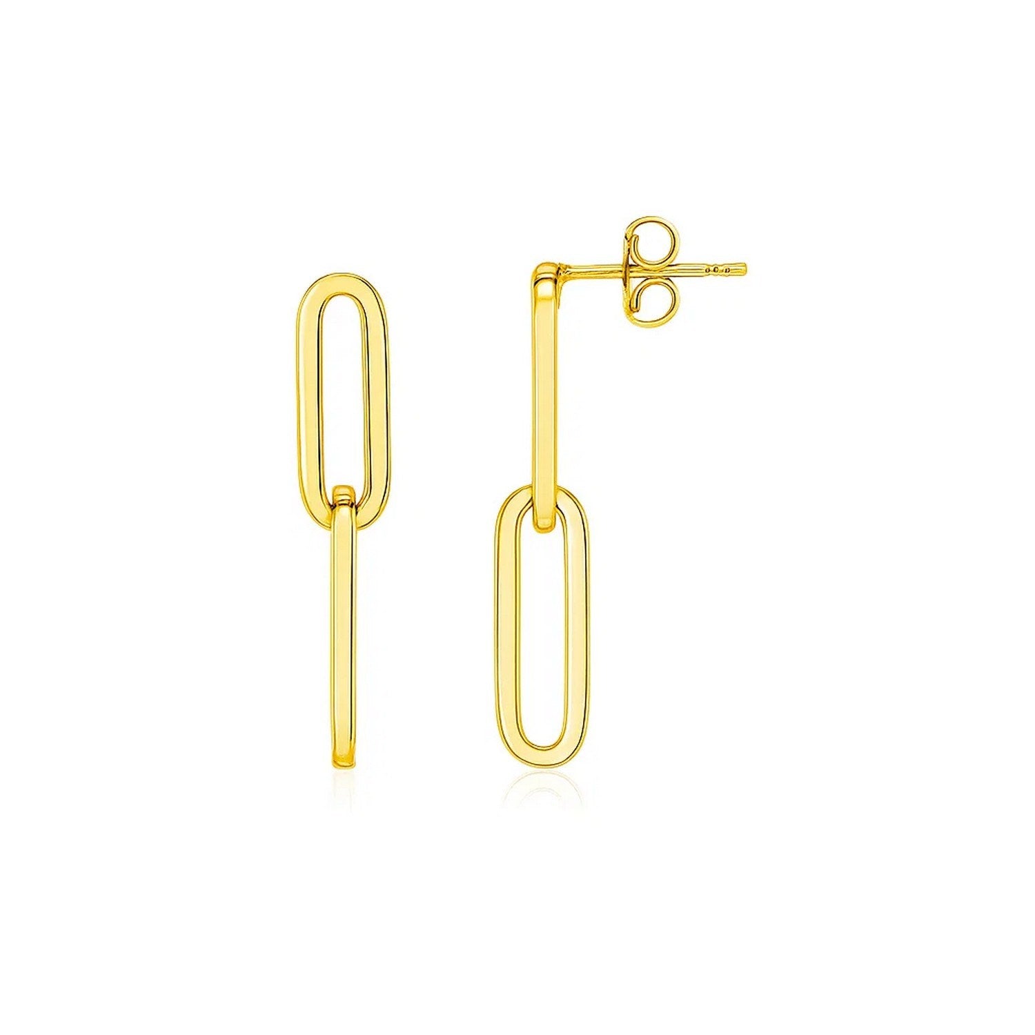 14K yellow gold two-link paperclip chain earrings with pushback clasps.
