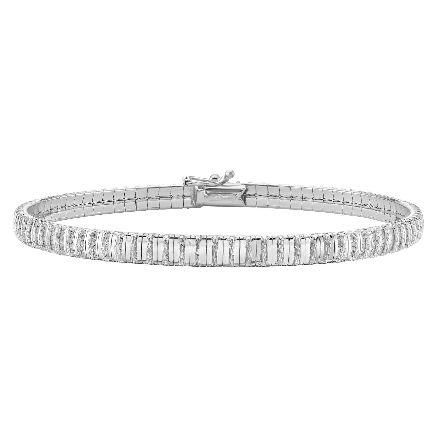 14K white gold bracelet with a mini diamante design and a box clasp.
