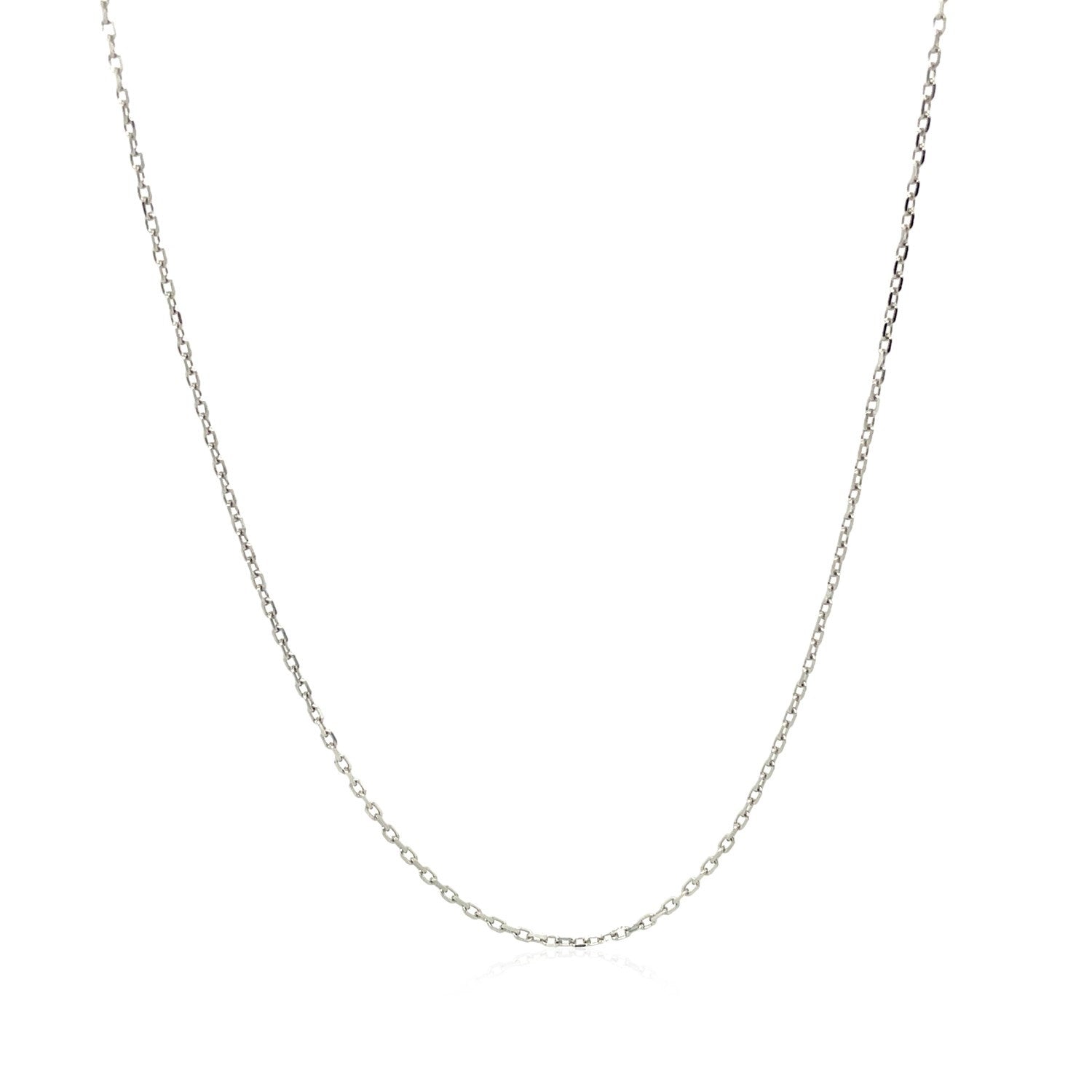 An 18k white gold diamond-cut cable link chain with a subtle reflection.