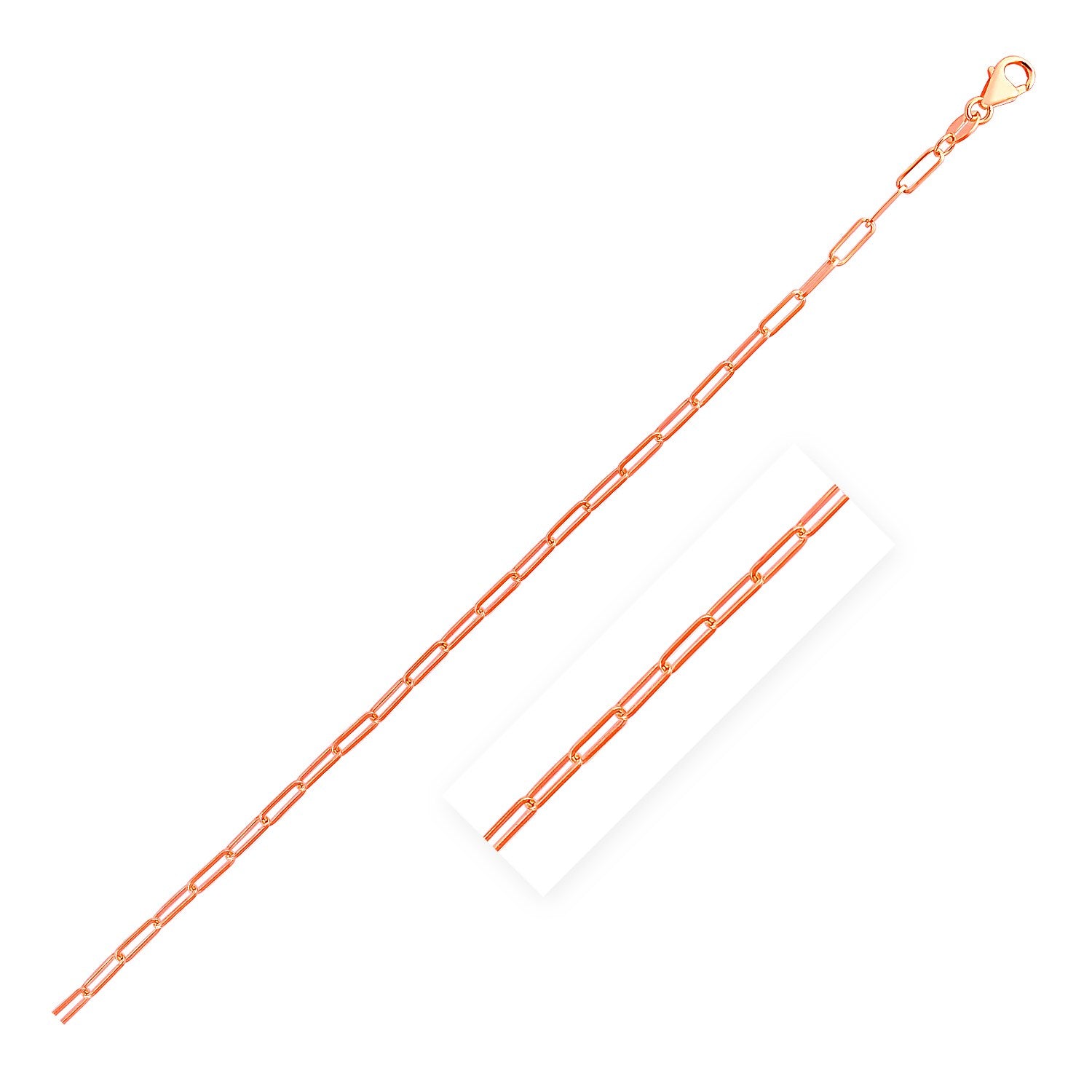 A rose gold delicate paperclip chain with a lobster clasp.