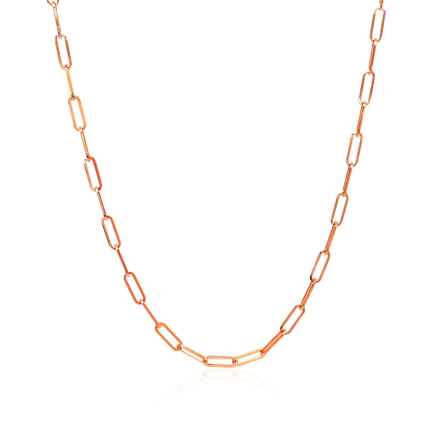 14K rose gold delicate paperclip chain with 2.10 mm wide links.