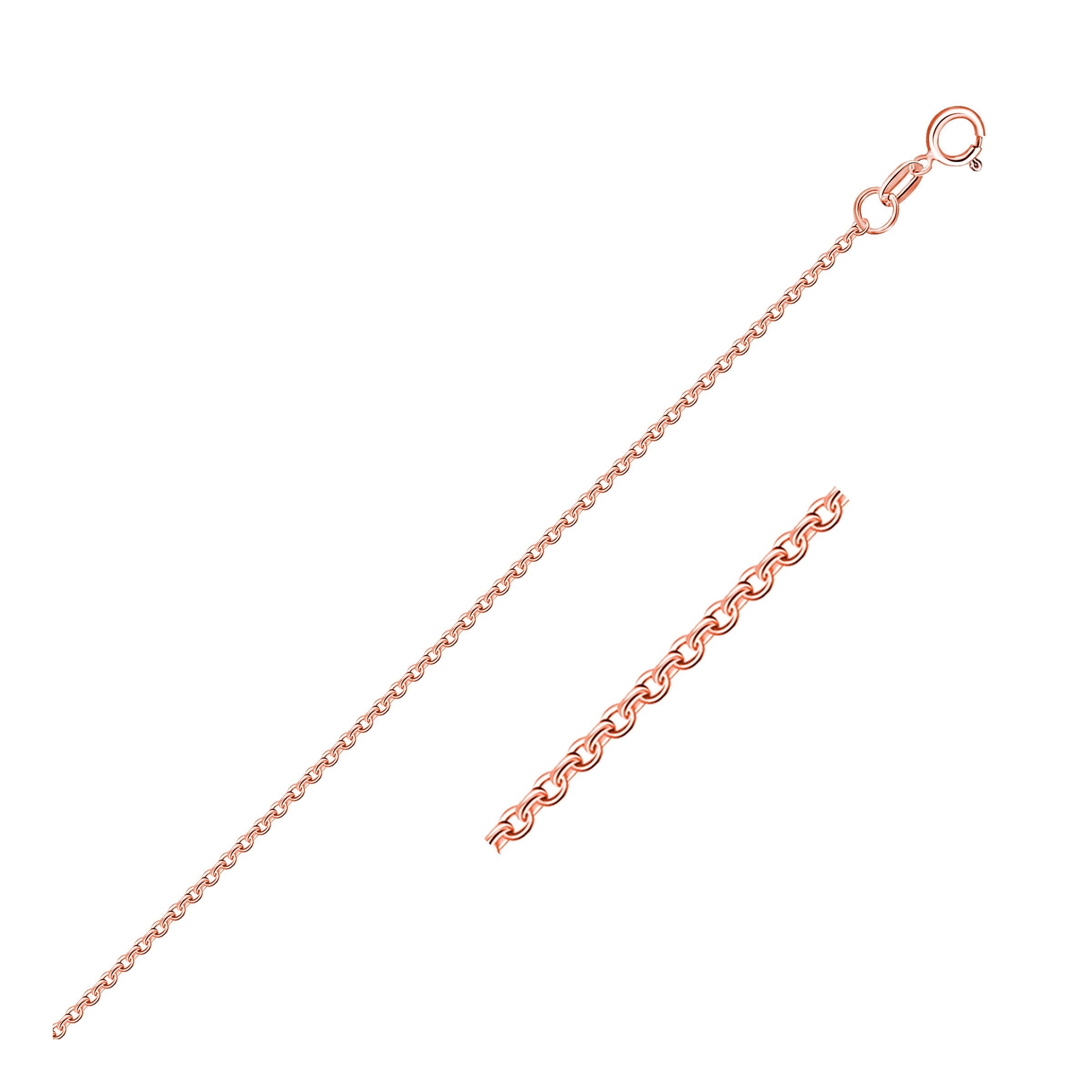 An 18k rose gold diamond-cut cable link chain with a spring ring clasp.