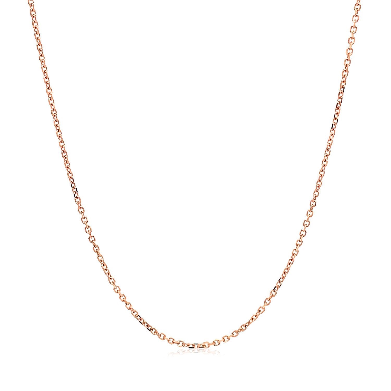 An 18k rose gold diamond cut cable link chain, 1.10 mm wide.
