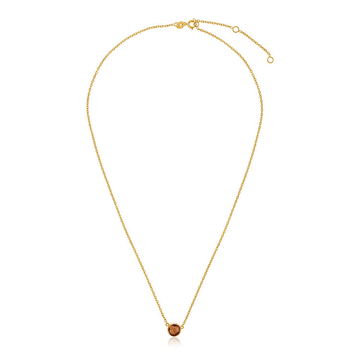 14k yellow gold 17-inch necklace with a round citrine in a bezel setting.
