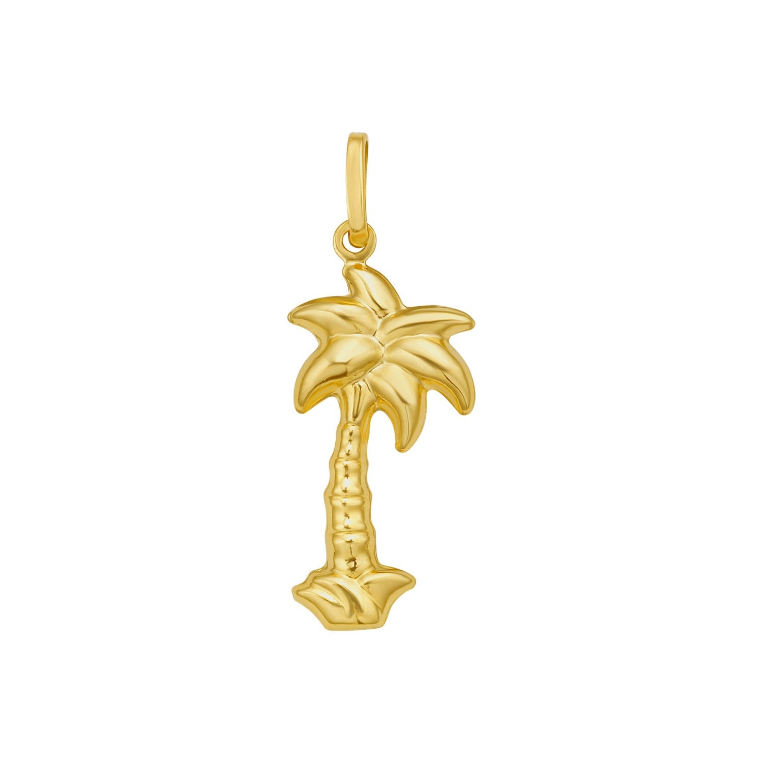 14K yellow gold polished palm tree charm pendant.