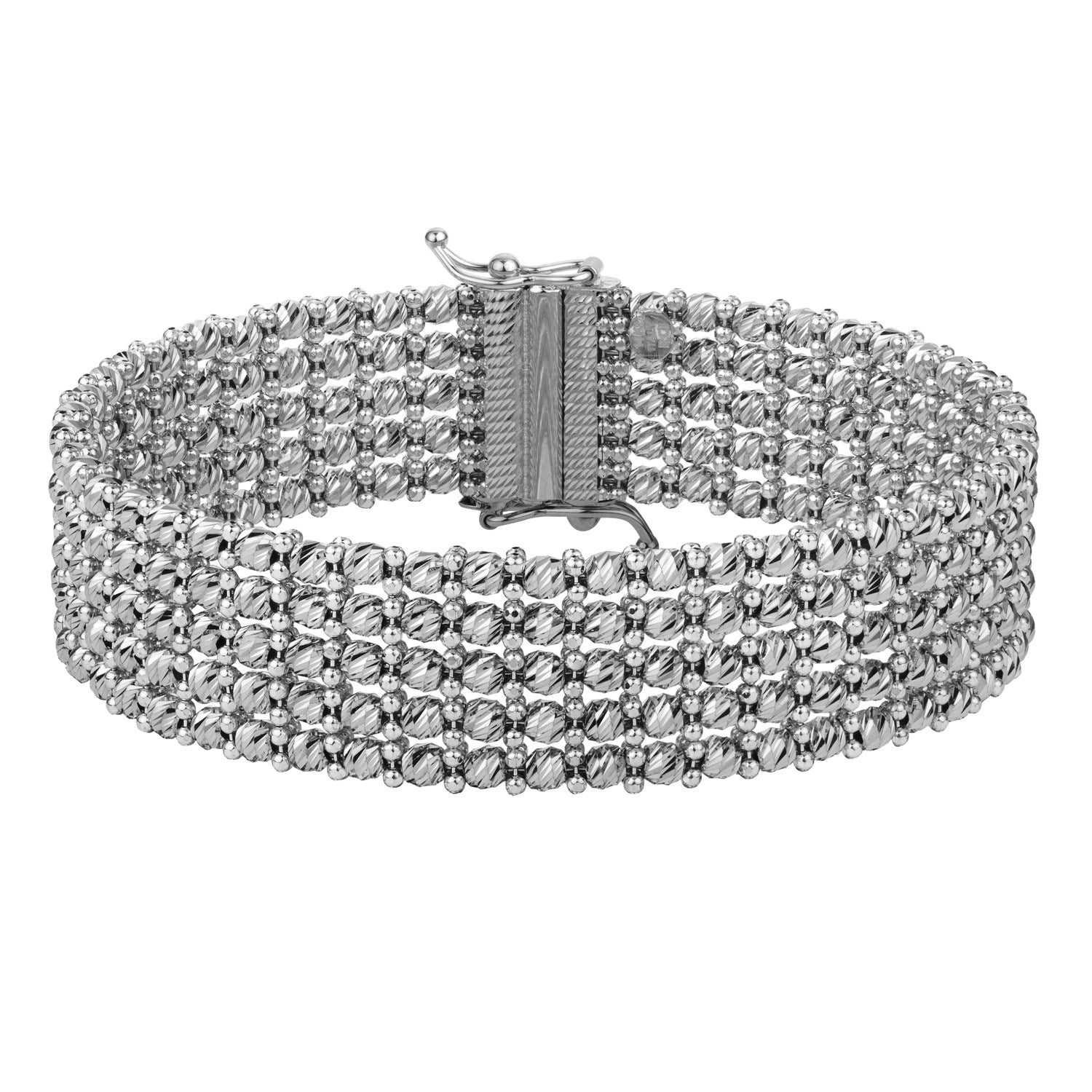 Medium Red Carpet bracelet in 14K white gold with a textured, beaded multi-row design.