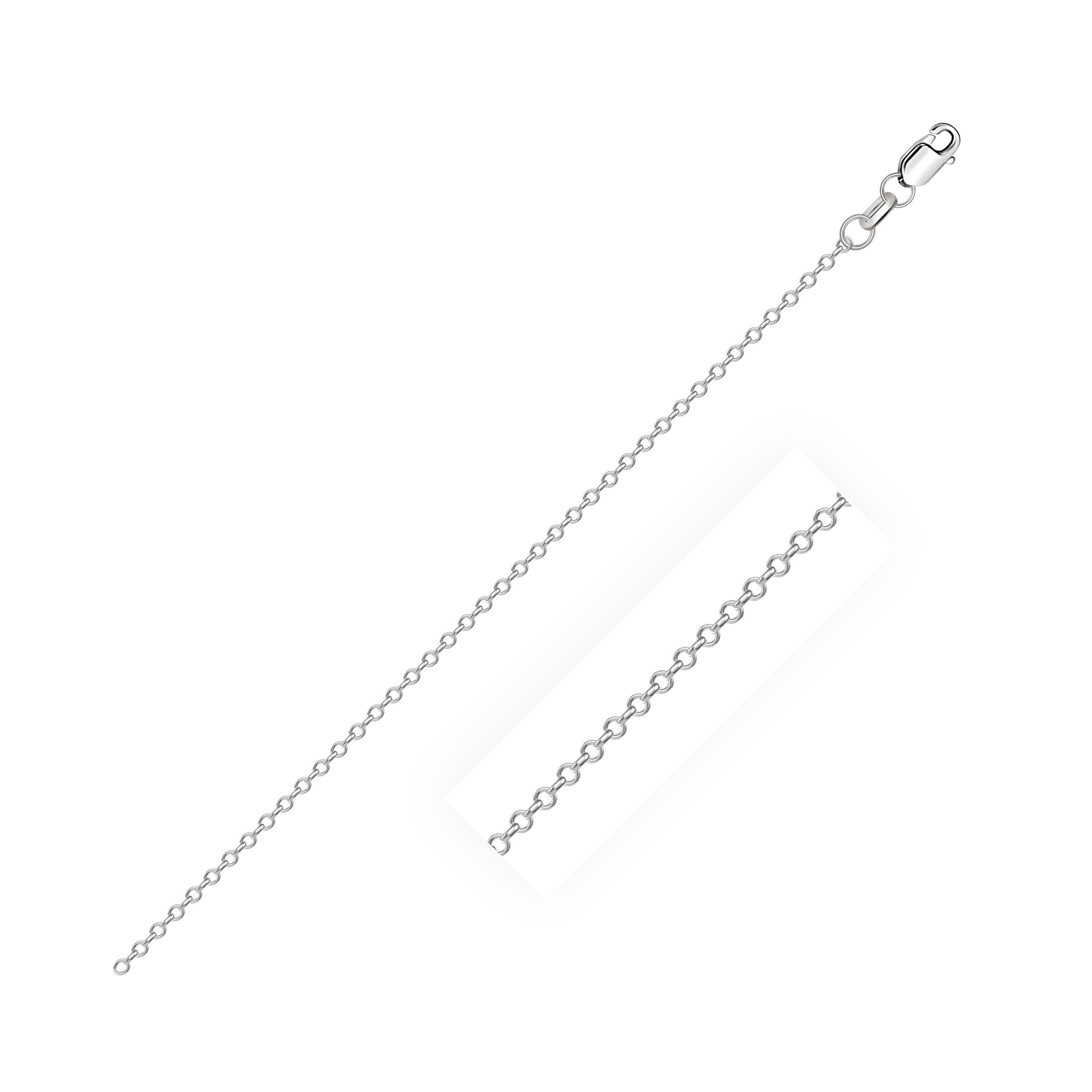 10k white gold diamond cut cable link chain with a lobster clasp.