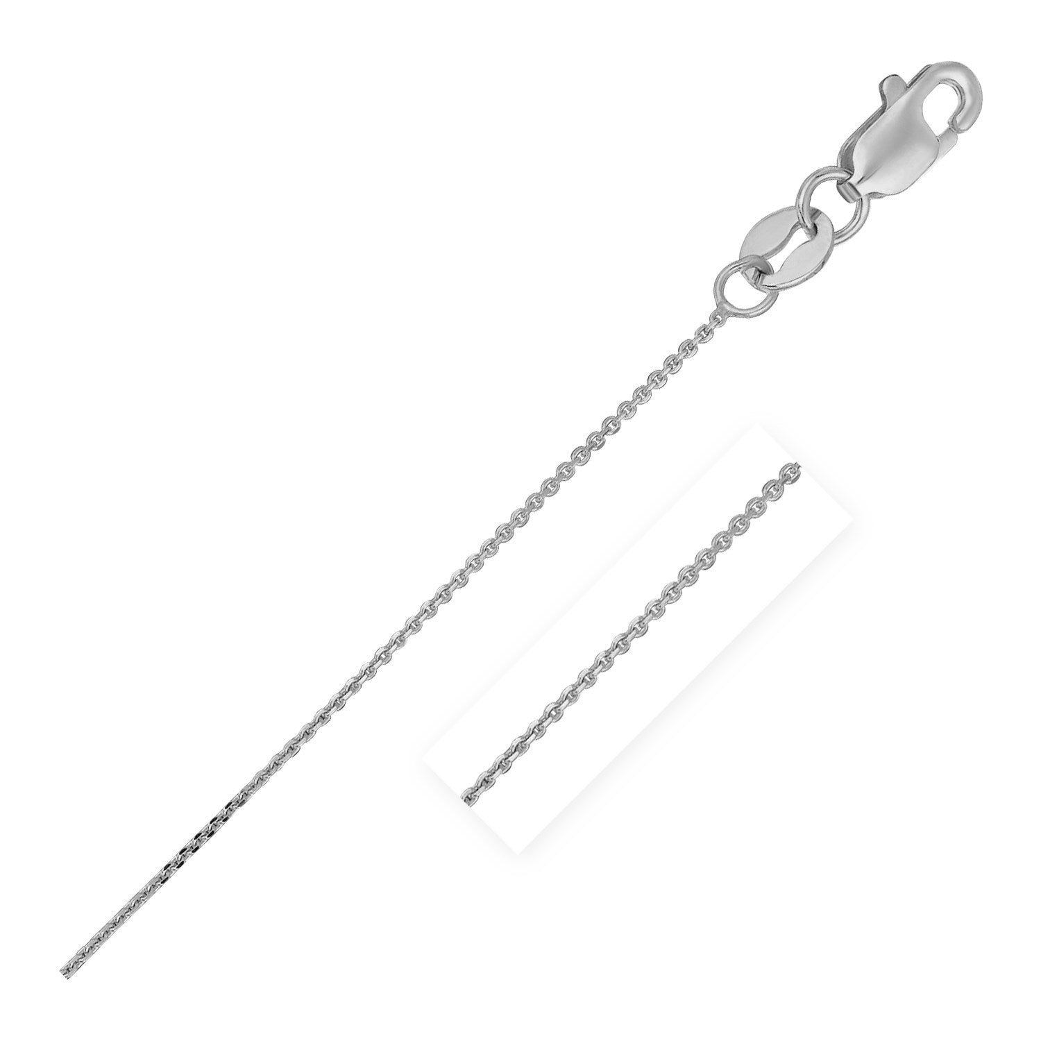 14k white gold cable link chain with a lobster clasp.