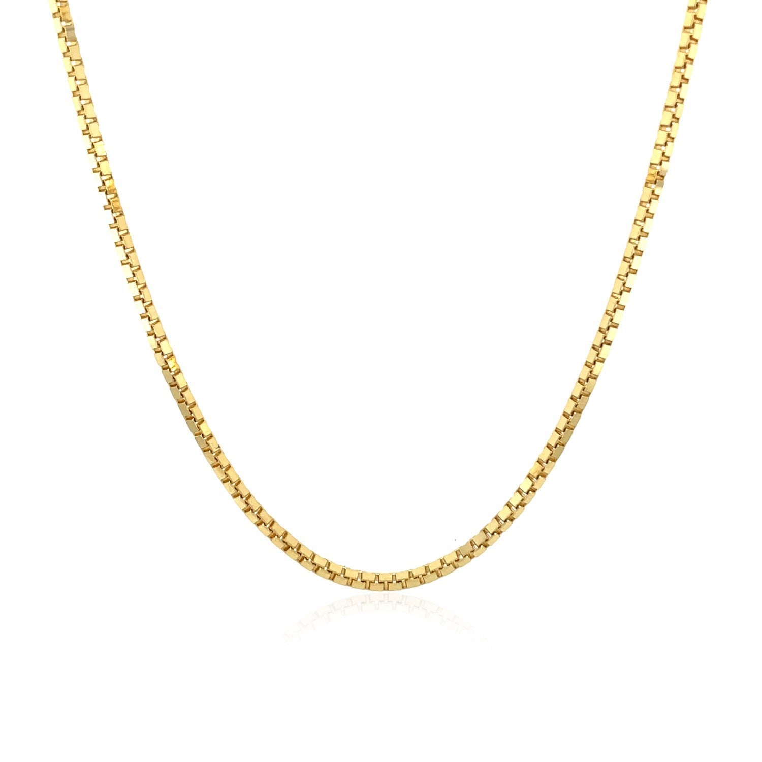 A 10k yellow gold classic box chain with a subtle reflection.