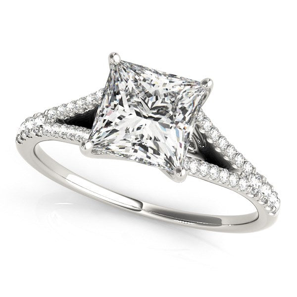 14k white gold princess cut diamond engagement ring with a split shank.
