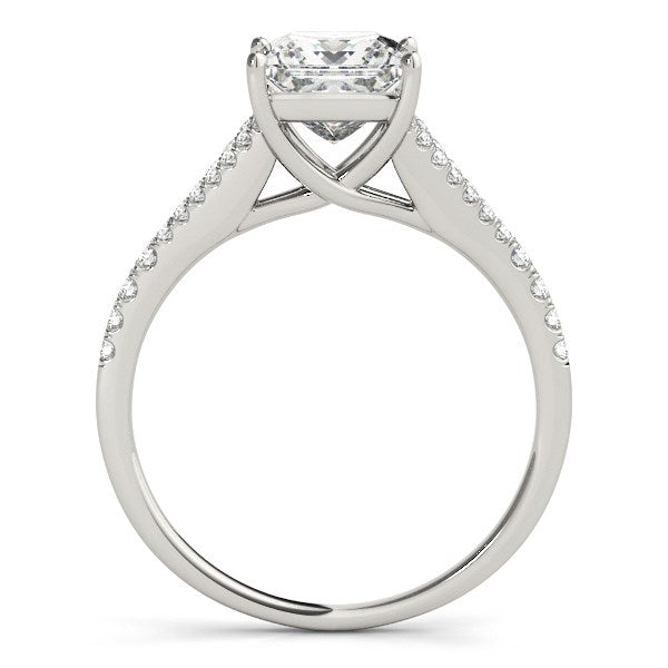 14k white gold princess cut diamond engagement ring with a split shank band.