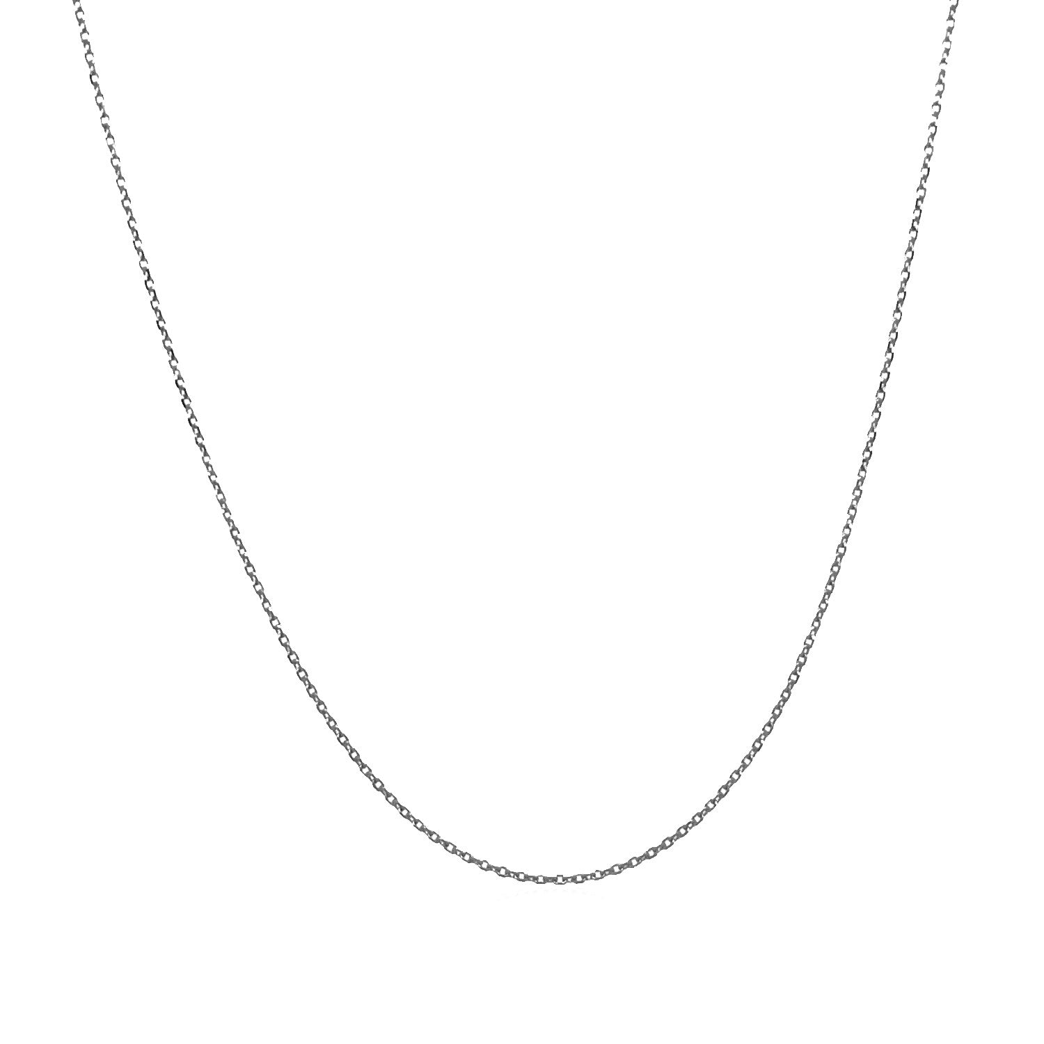 A delicate 14k white gold diamond-cut cable link chain.