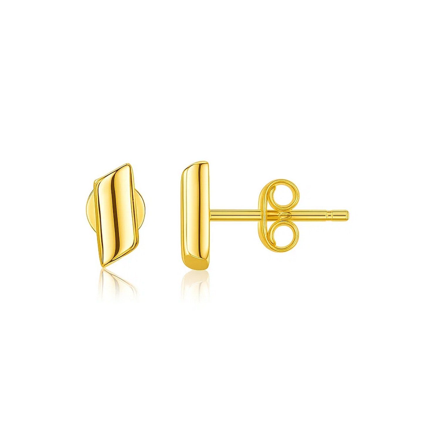 14k yellow gold polished rectangular post earrings with pushback clasps.