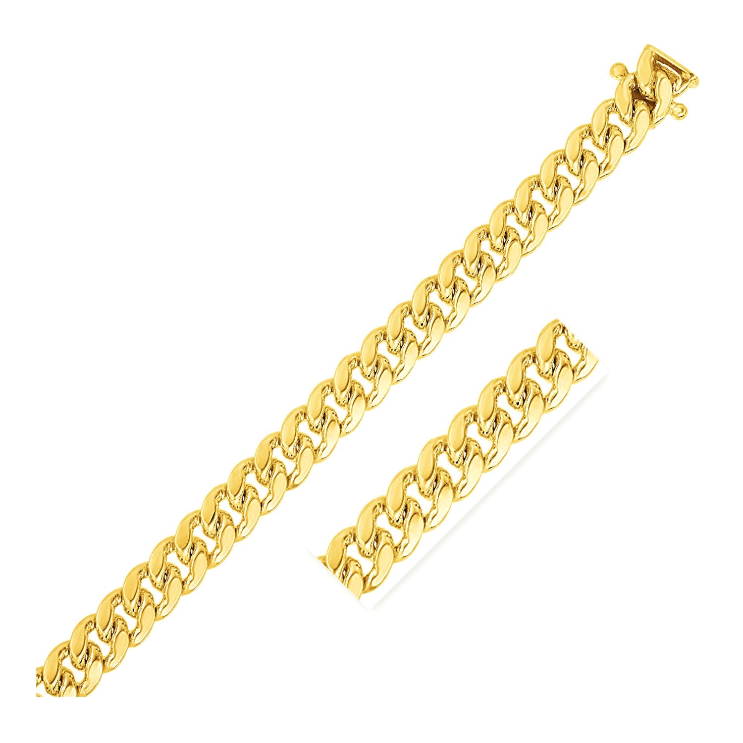 14k yellow gold classic Miami Cuban solid chain with a box clasp.