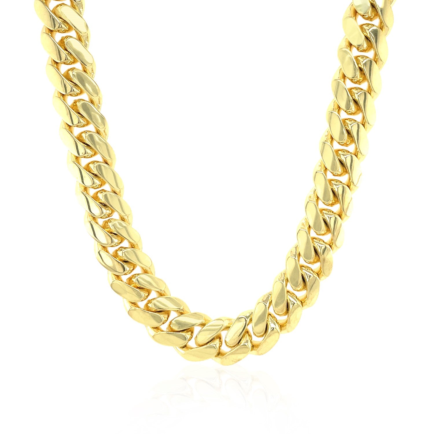 A 14k yellow gold classic Miami Cuban solid chain, 9.20 mm wide.