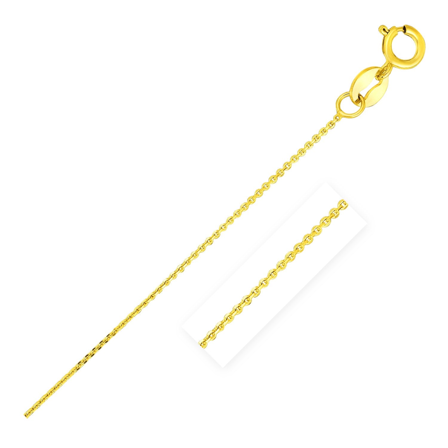 14k yellow gold diamond cut cable link chain with a spring ring clasp.