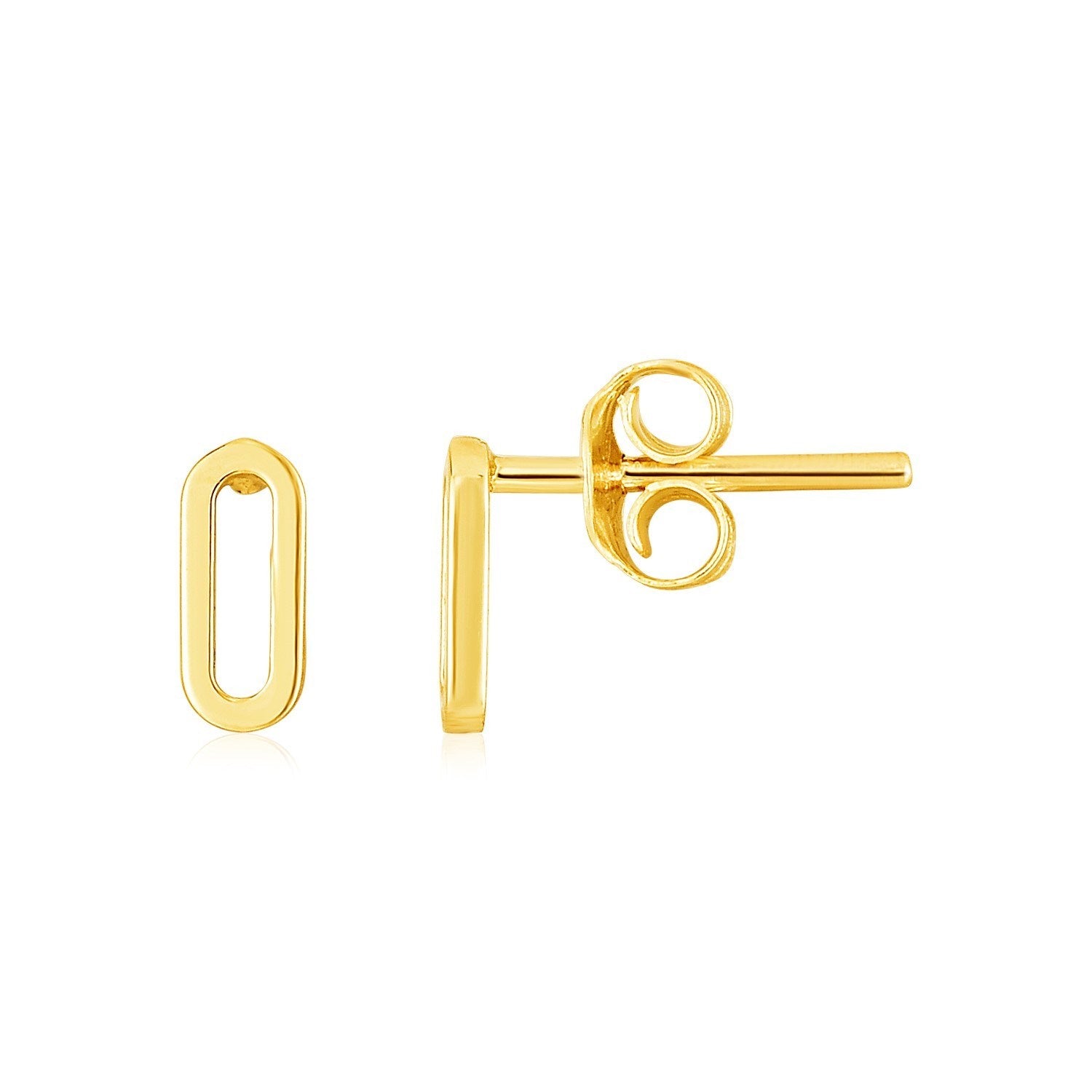 14k yellow gold paperclip link stud earrings with pushback clasps.
