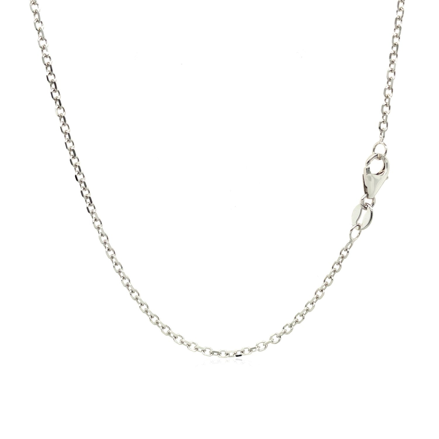 A 14k white gold adjustable cable chain with a lobster clasp.