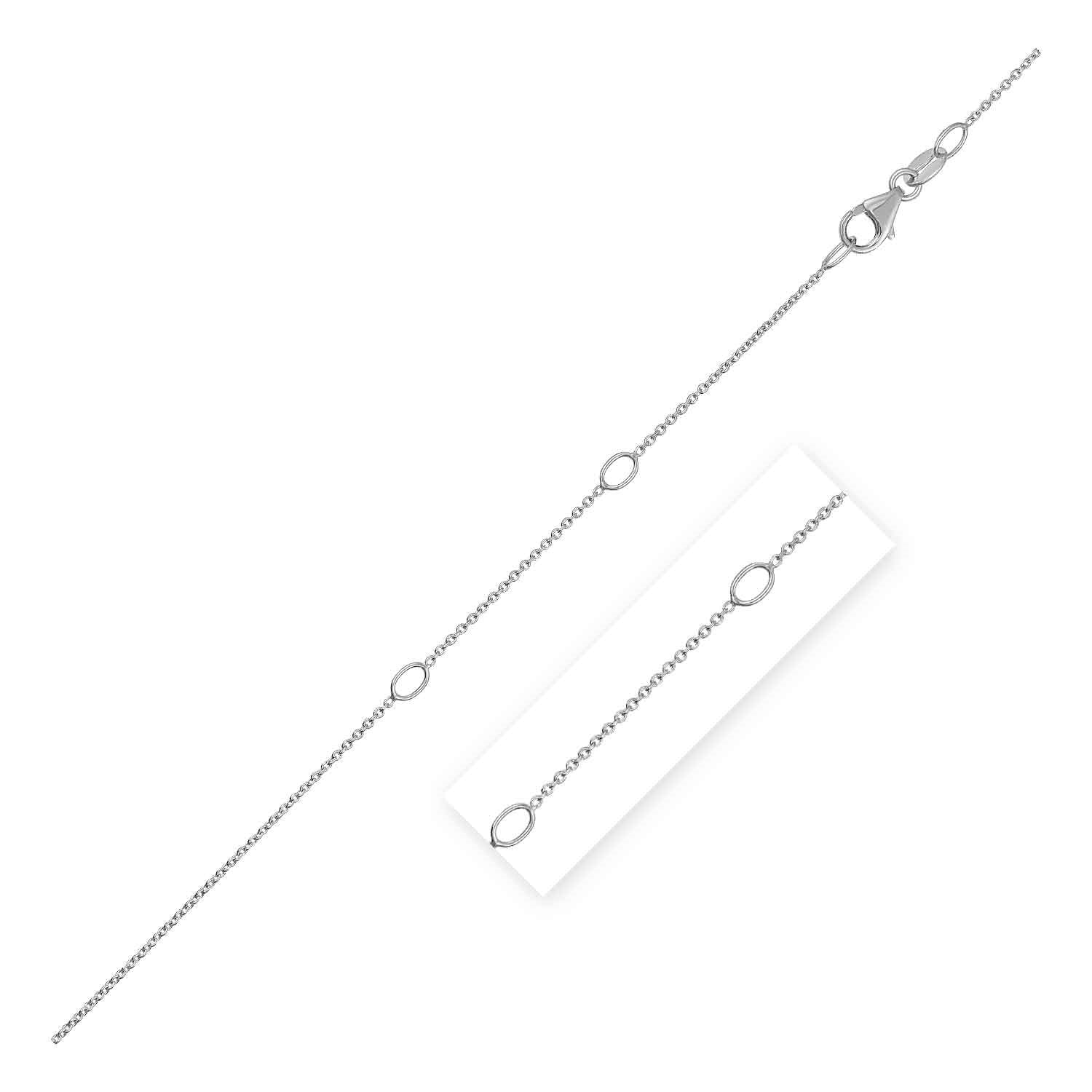 Adjustable 14k white gold cable chain with oval links and a lobster clasp.