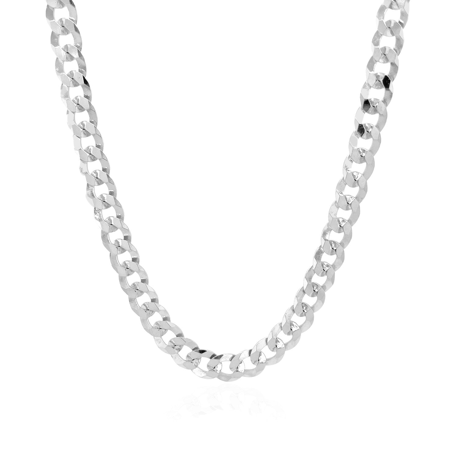 Rhodium-plated sterling silver curb chain, 5.50 mm wide, on a white background.