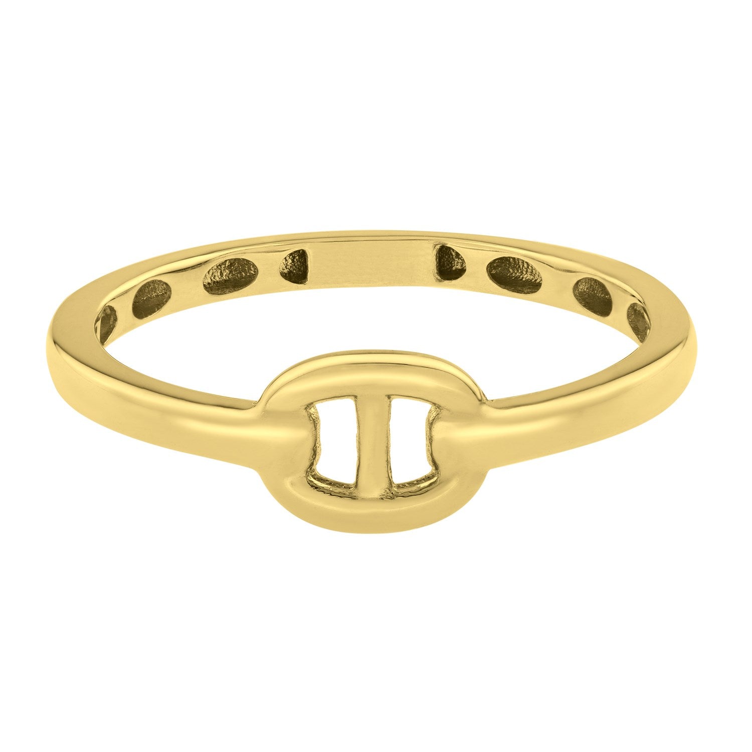 14K yellow gold mariner link style ring with an oval and bar design.
