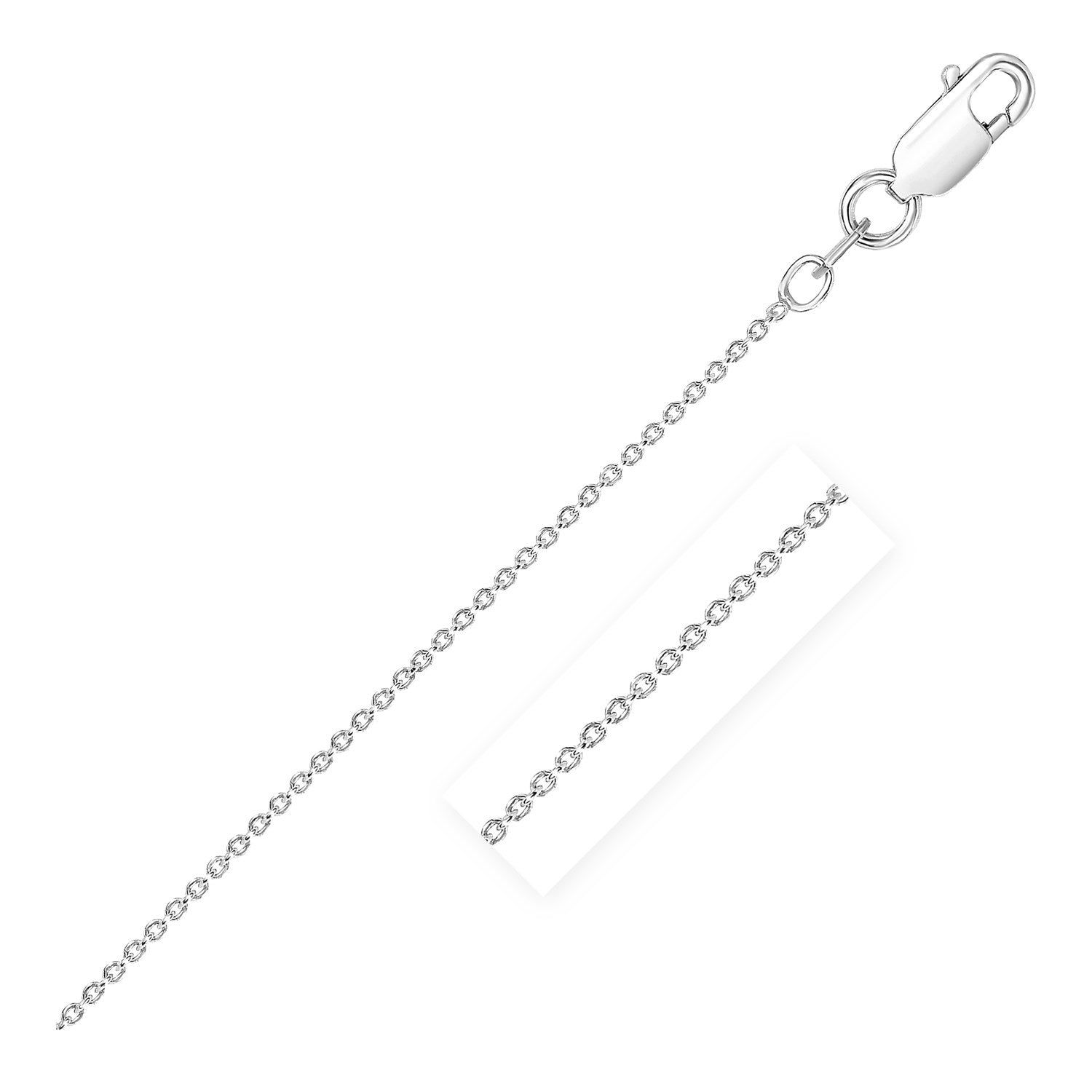Sterling silver rhodium-plated round cable chain with a lobster clasp.