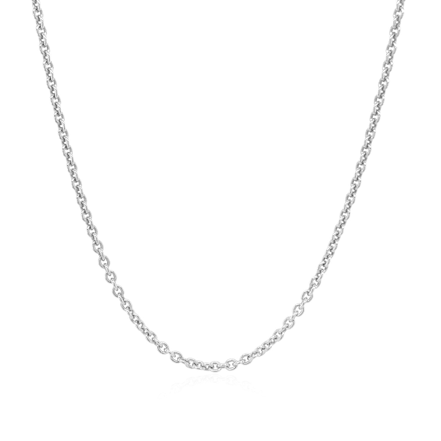 Sterling silver rhodium-plated round cable chain, 1.80 mm wide.