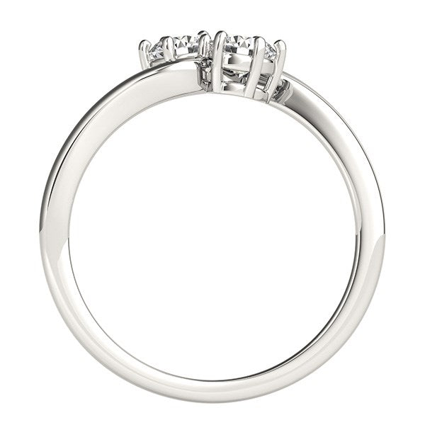 Two-stone diamond ring in 14k white gold with a polished, curved band.