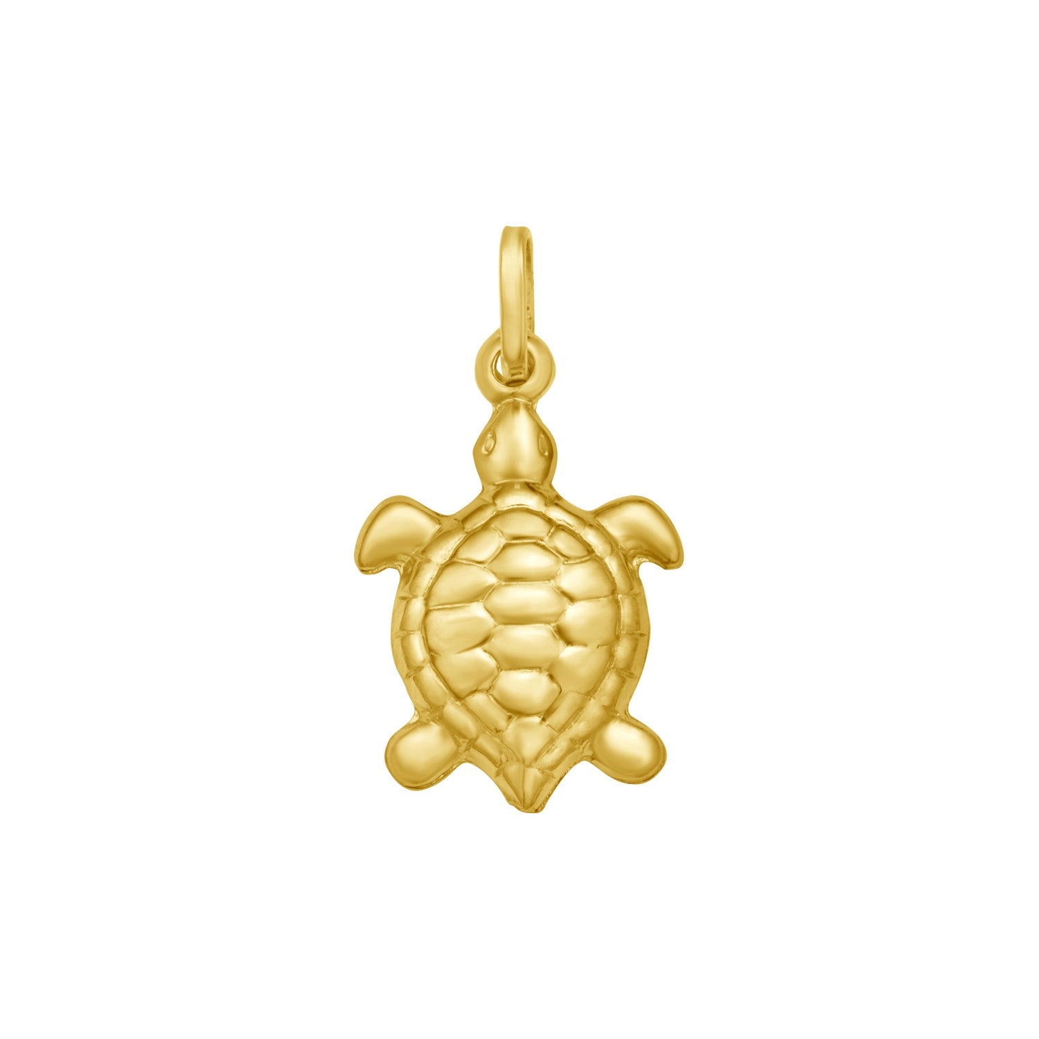 14K yellow gold polished turtle charm pendant.