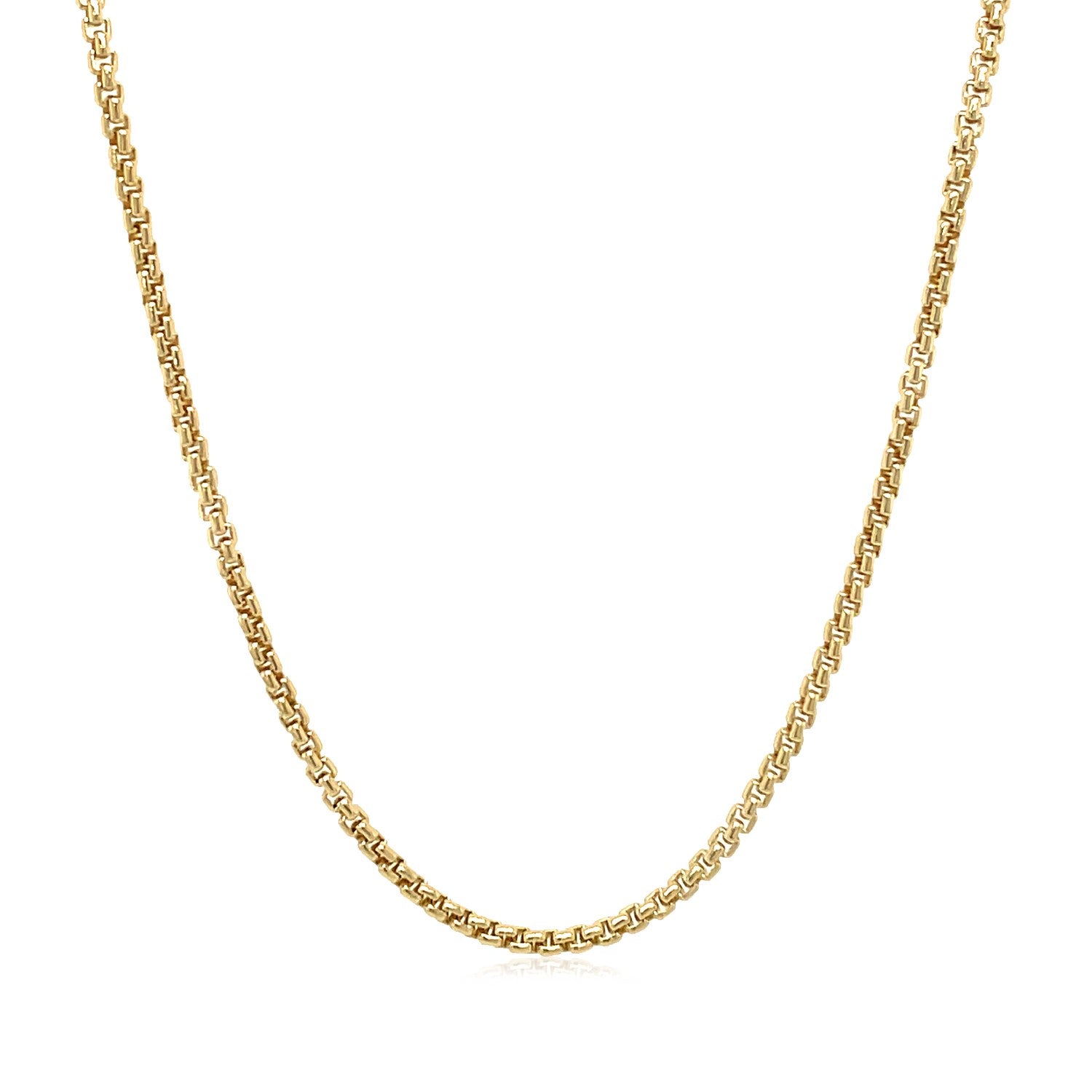 A 14k yellow gold solid round box chain.